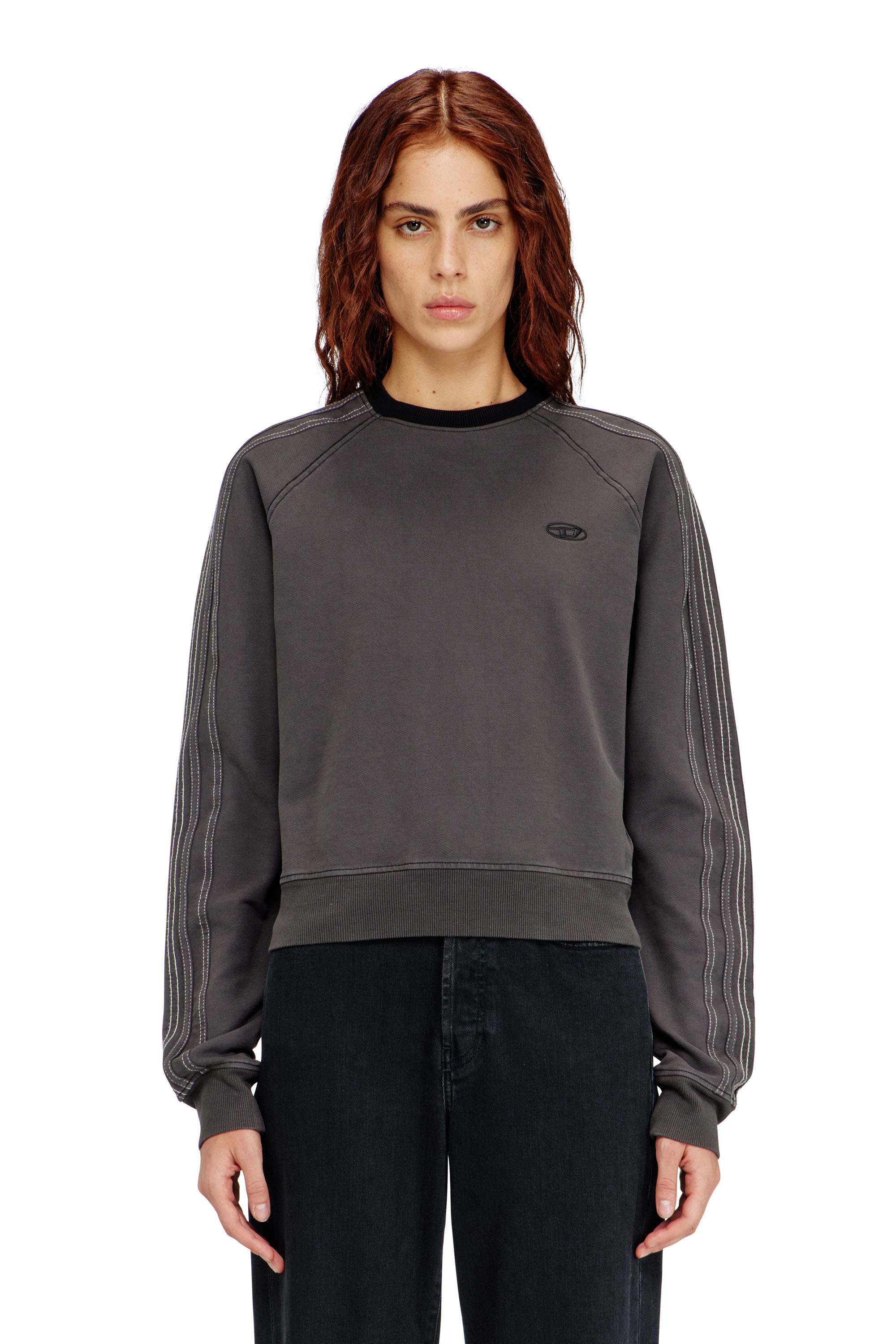 Diesel - F-ALPY, Sweat-shirt avec bandes et broderie Oval D Femme in Gris - 1