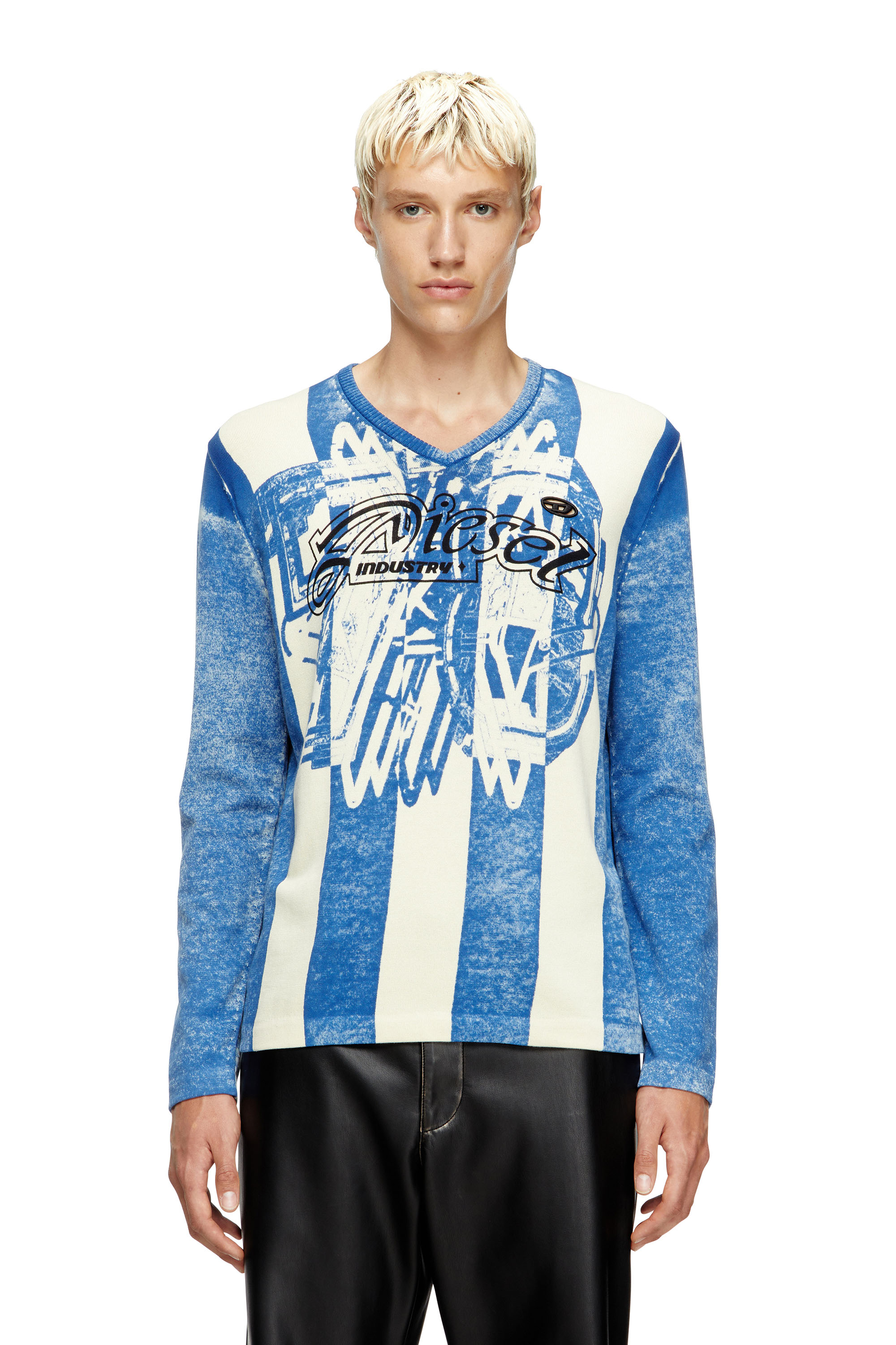 Diesel - K-OLIBA-V, Male's Inside-print striped jumper in Blue/White - 1