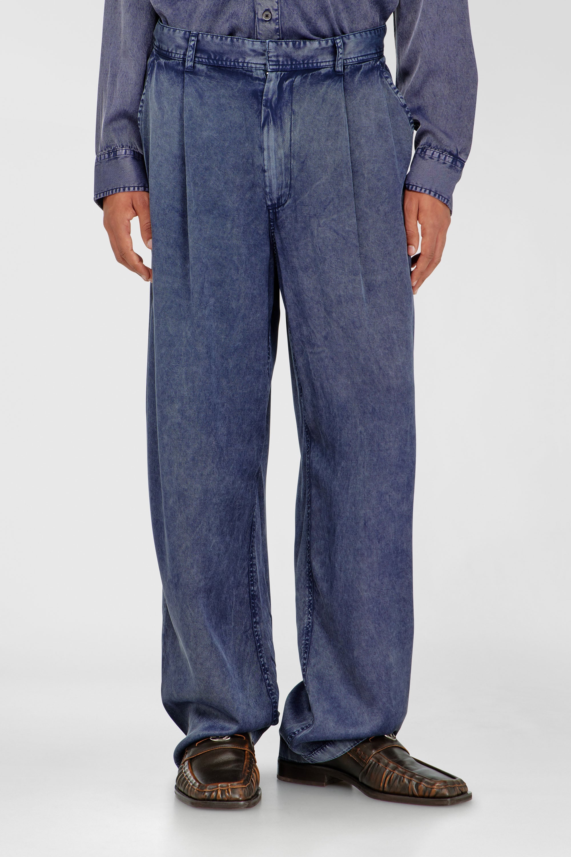 Diesel - P-FAUST-NIBC, Man's Wide-leg pants in denim-effect viscose in Medium blue - 1