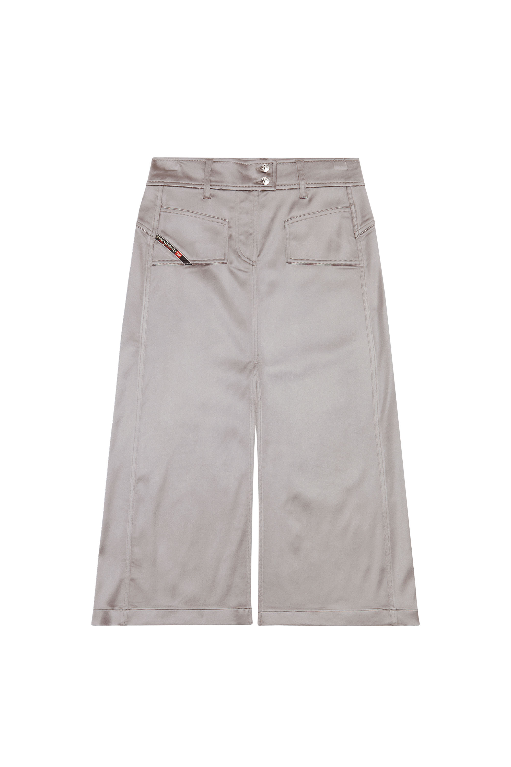 Diesel - O-YIN, Woman's Midi skirt in shiny stretch satin in Grey - 2