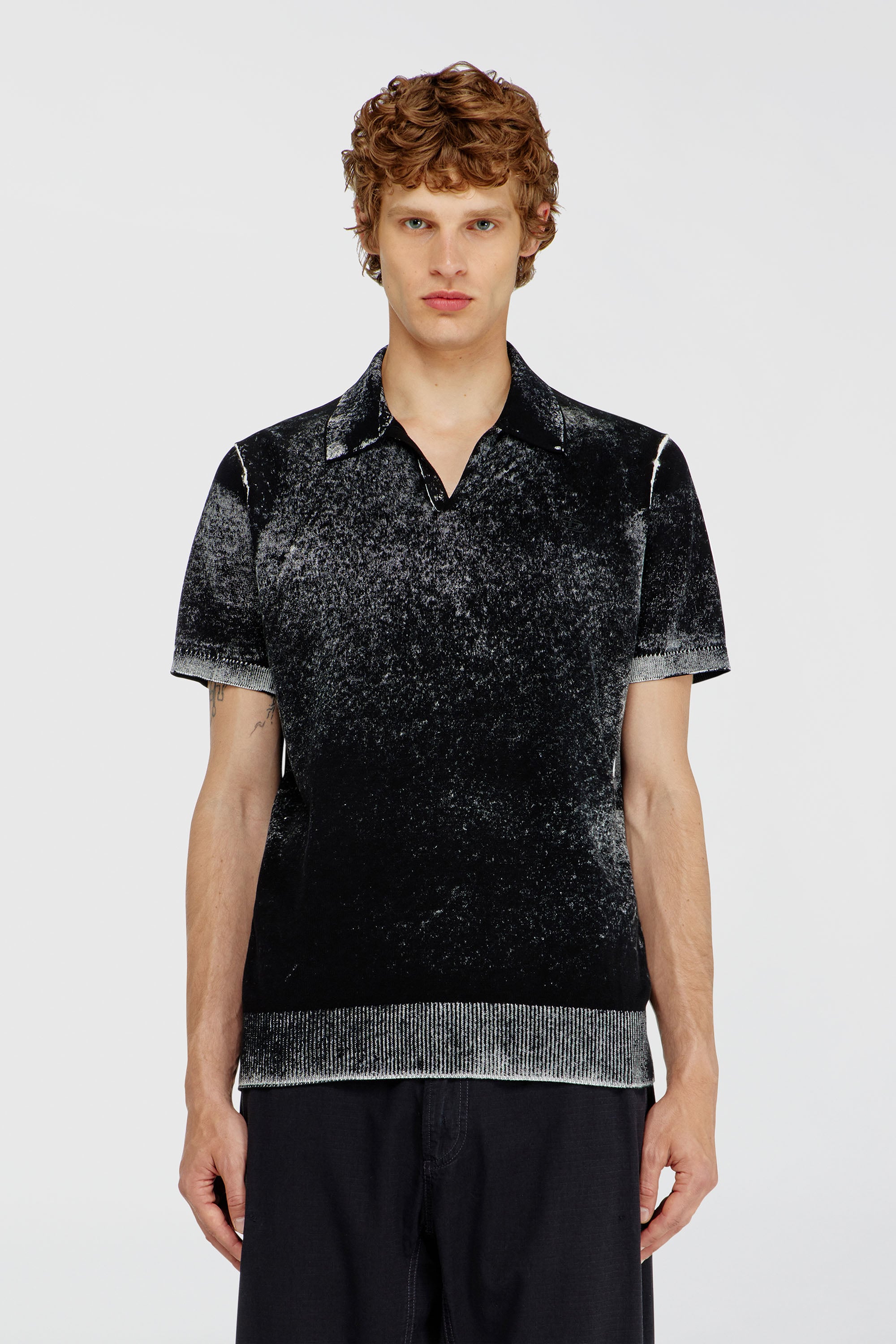 Diesel - K-LAWRIE, Man's Knit polo shirt with faded reverse print in Black - 1