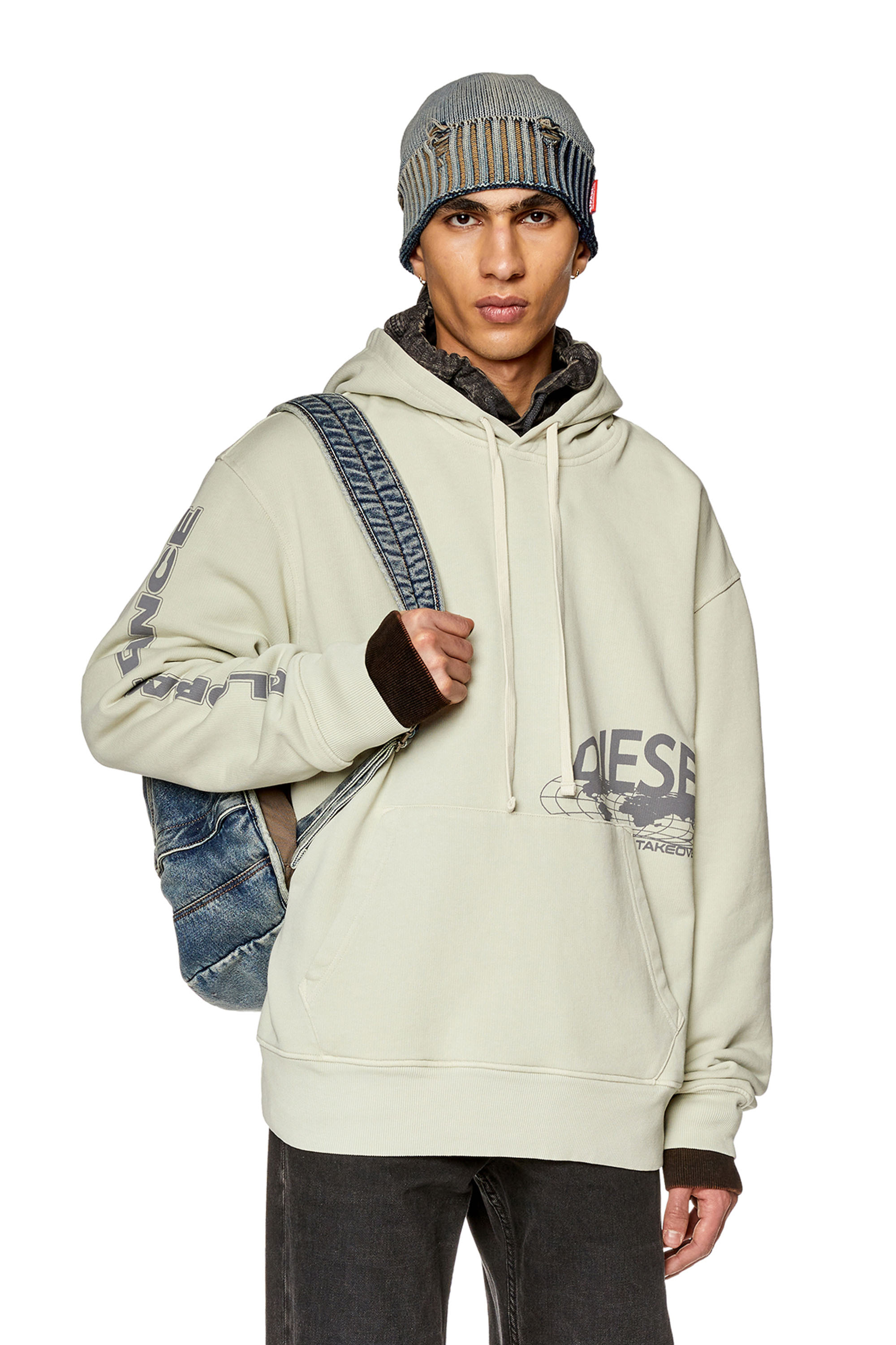 Men's Oversized faded hoodie with graphic print | White | Diesel