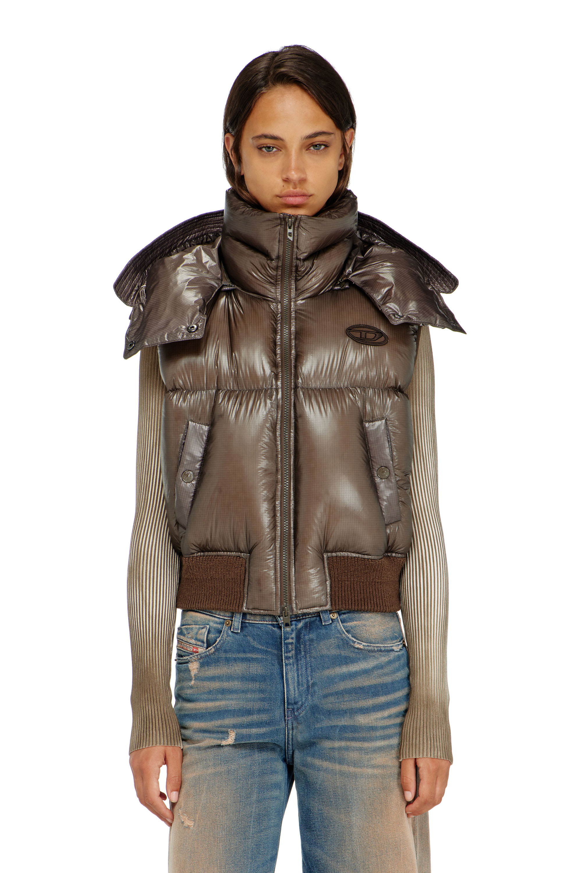 Women's Down vest in ripstop with detachable hood | Brown | Diesel