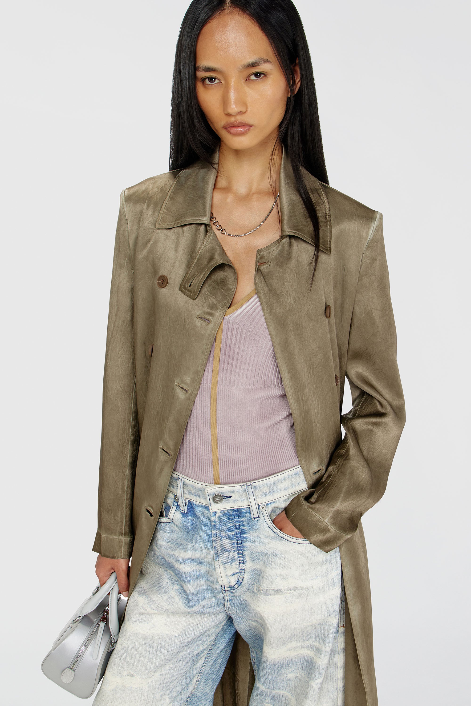 Diesel - G-LADES, Trench coat en satin froiss&eacute; Femme in Marron - 4
