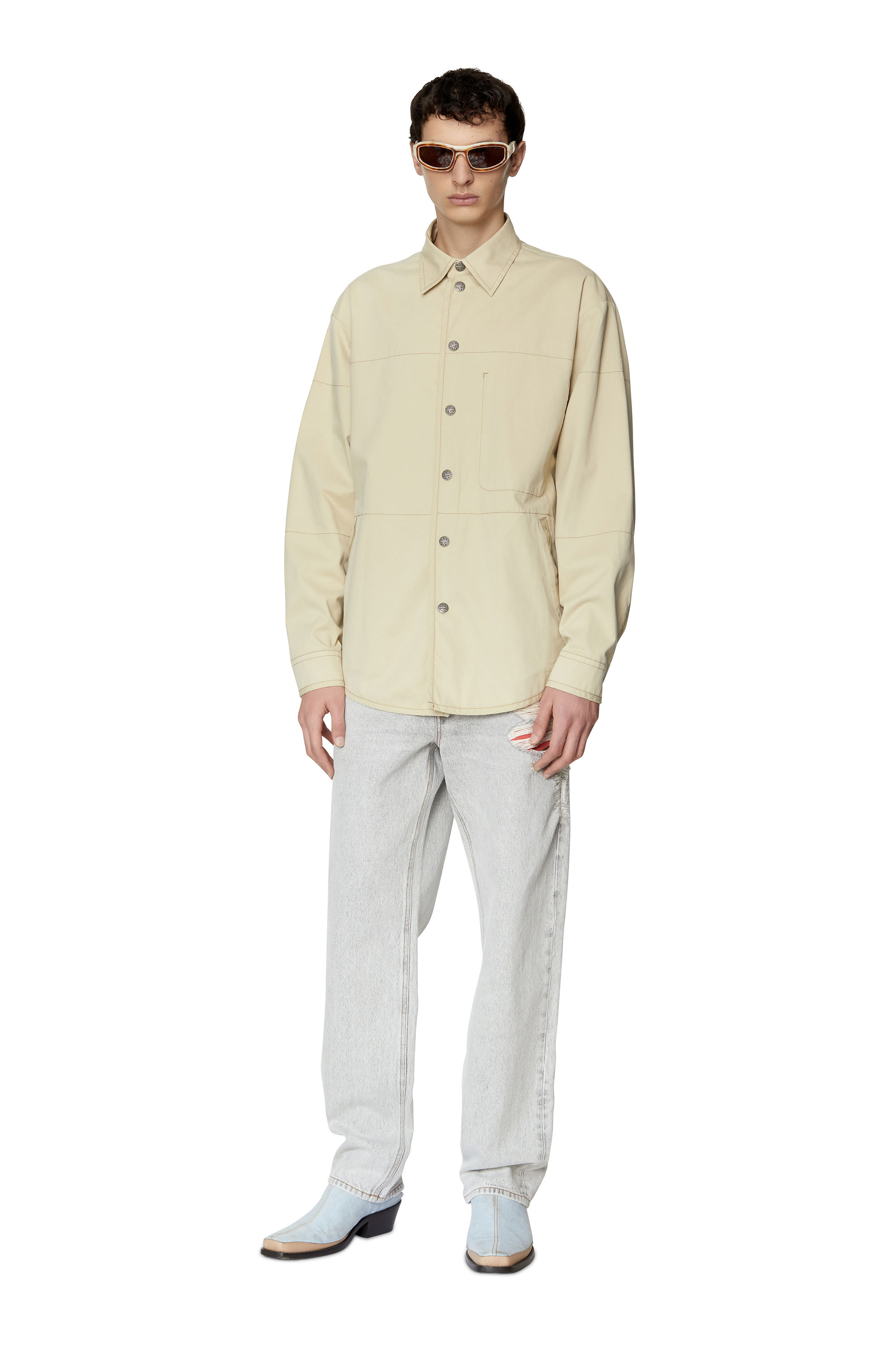 Diesel - S-DOVES, Man's Shirt jacket in peached twill in Beige - 1