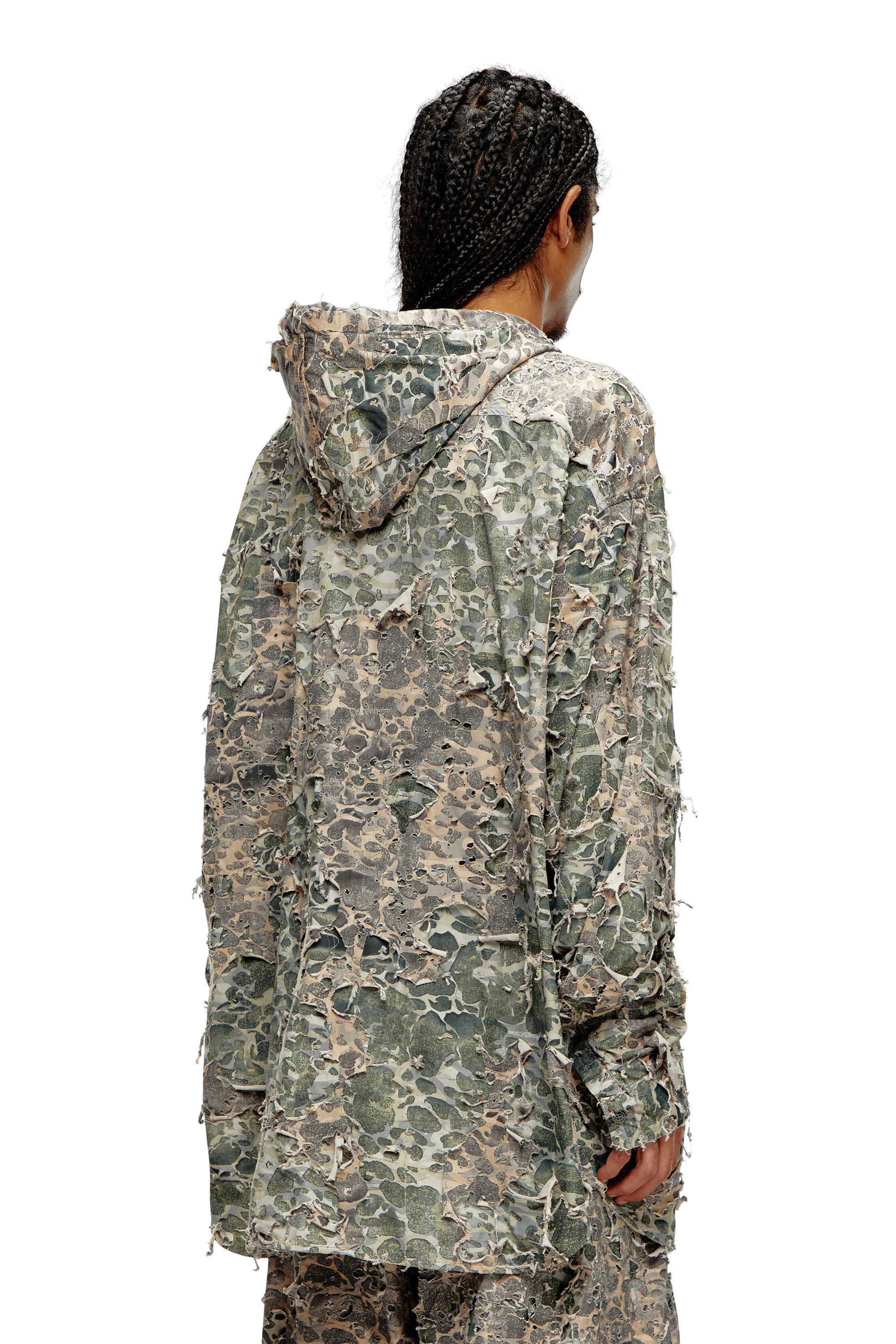 Diesel - S-DEWNY-HOOD-HOCKK, Male's Camo shirt with destroyed finish in Green/Grey - 5