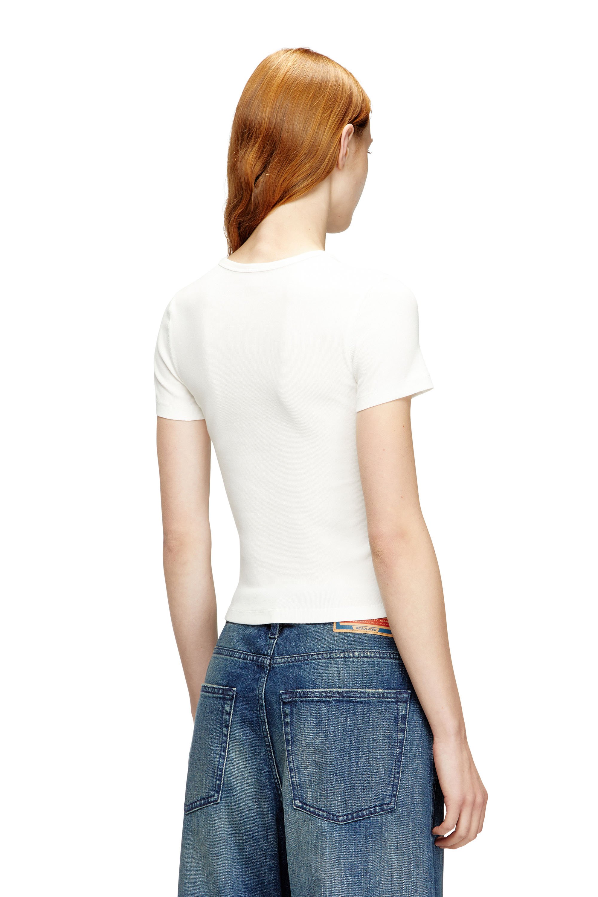 Diesel - T-ELE-LONG-OD, Female's Slim ribbed T-shirt with metallic Oval D in White - 4