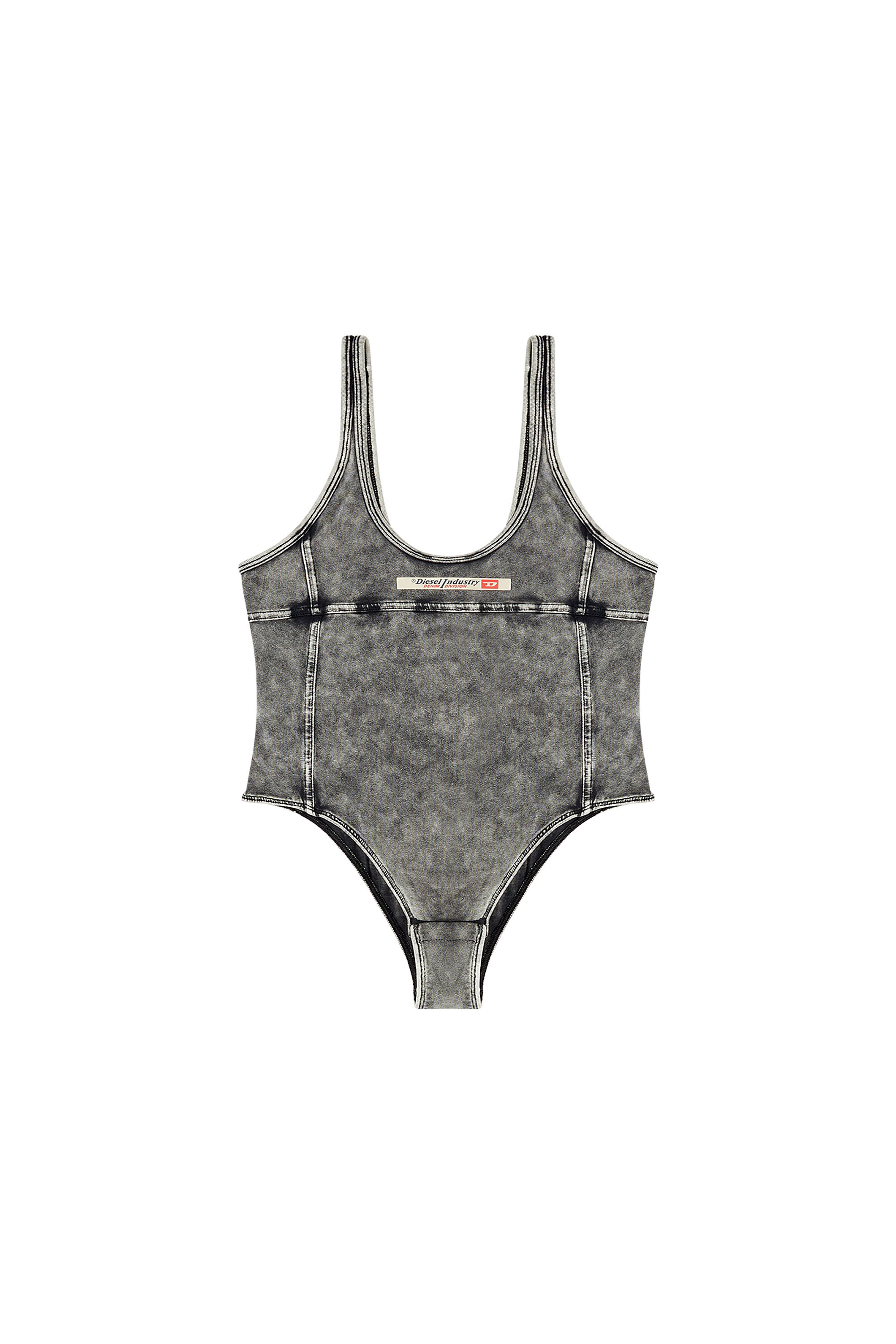 Diesel - PHOEBE-DNM, Woman's Bodysuit in denim-effect jersey in Dark grey - 6