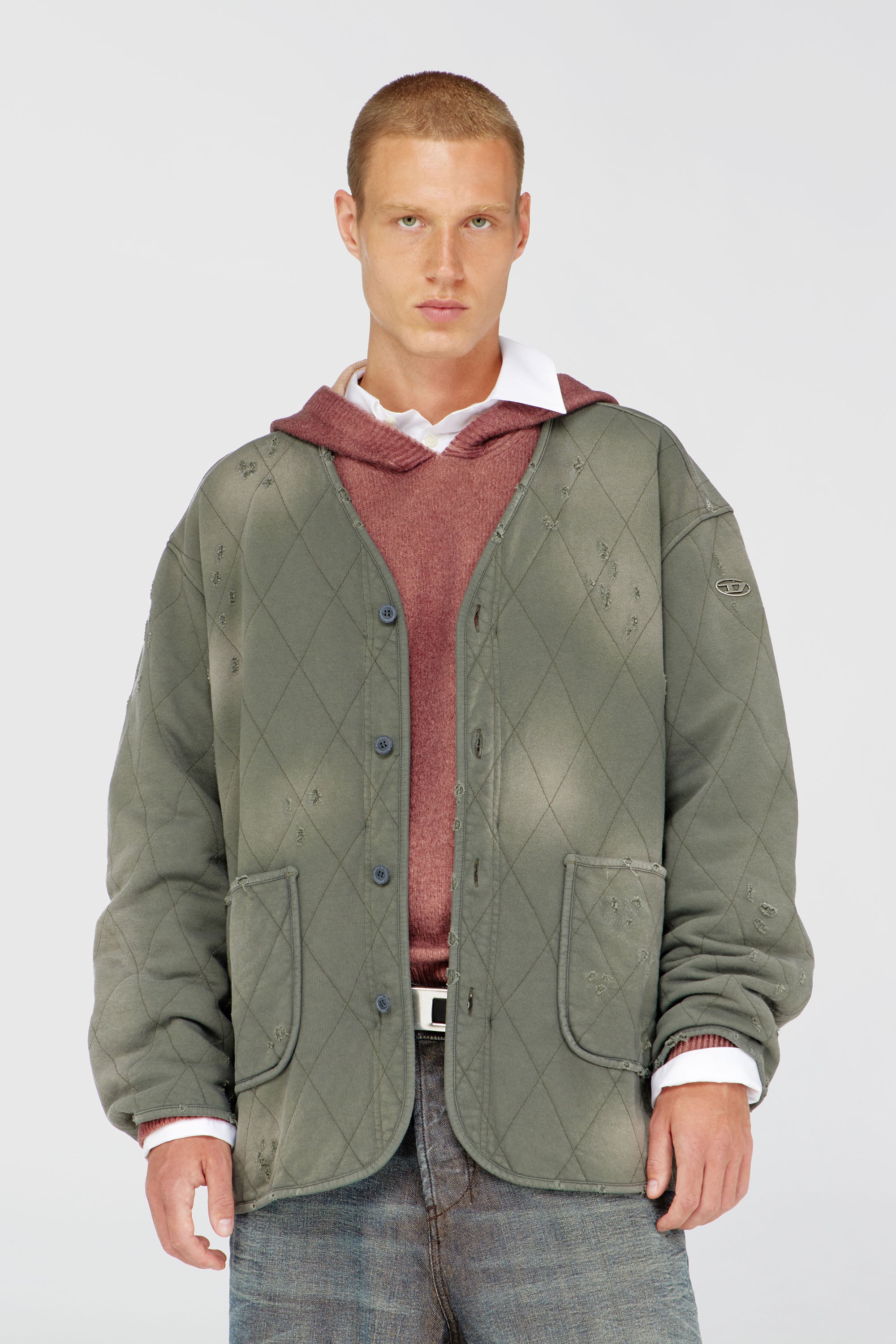 Diesel - S-ABOY, Veste matelass&eacute;e effet us&eacute; Homme in Vert - 1