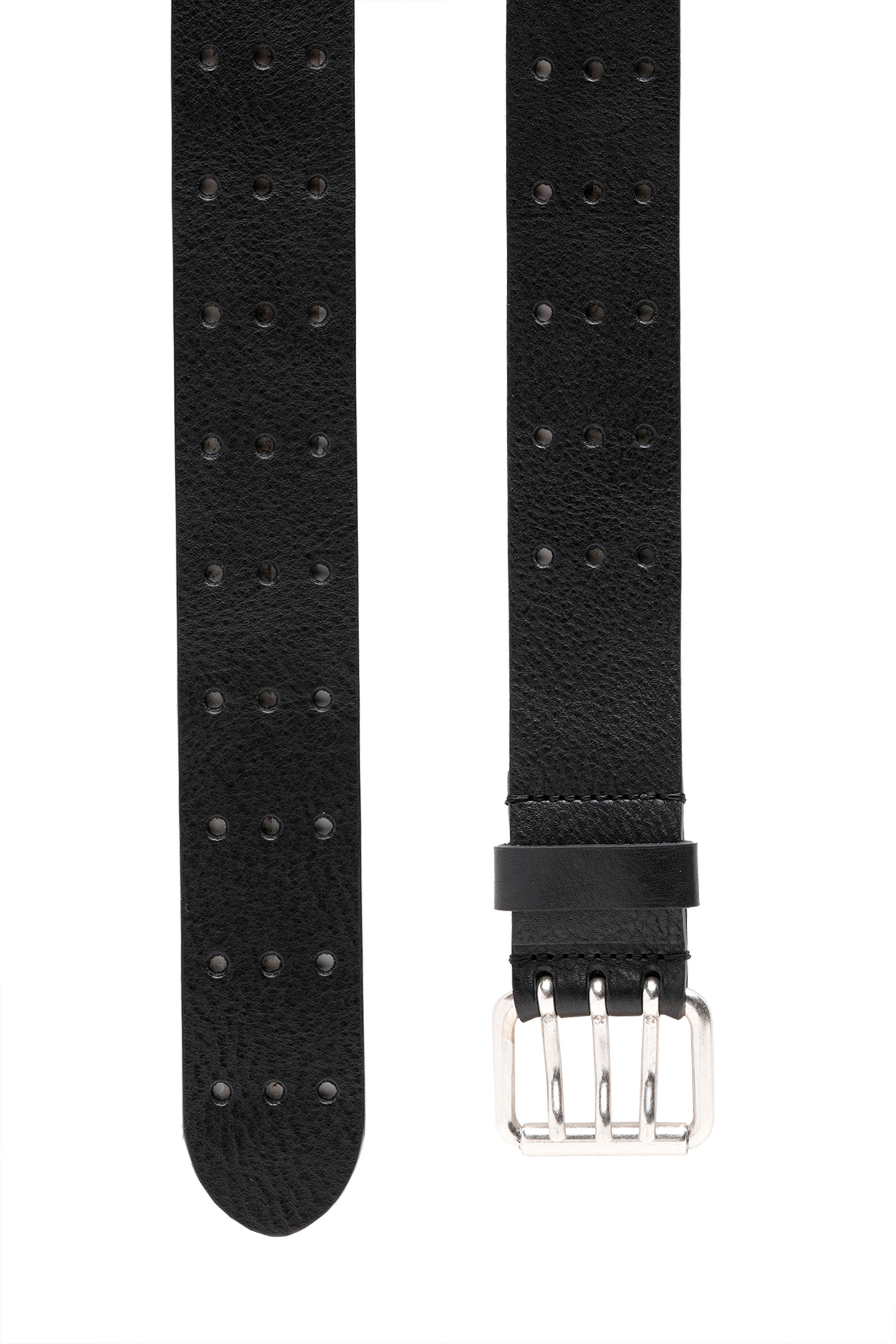 Diesel - B-MILI, Man's Leather belt with triple-pin buckle in Black - 3