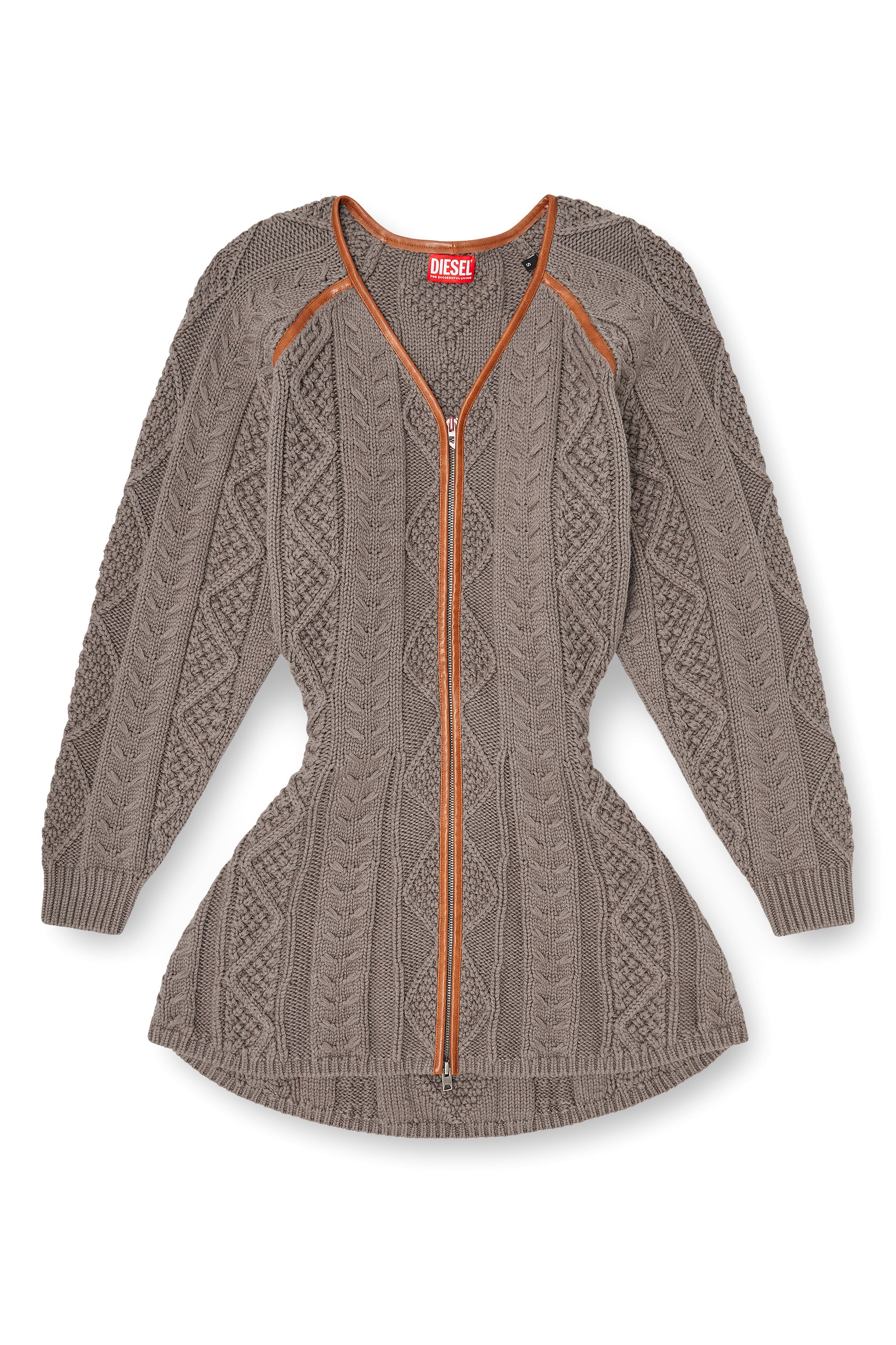 Diesel - M-INTESSE, Woman's Mini cardigan dress in cable knit in Grey - 3