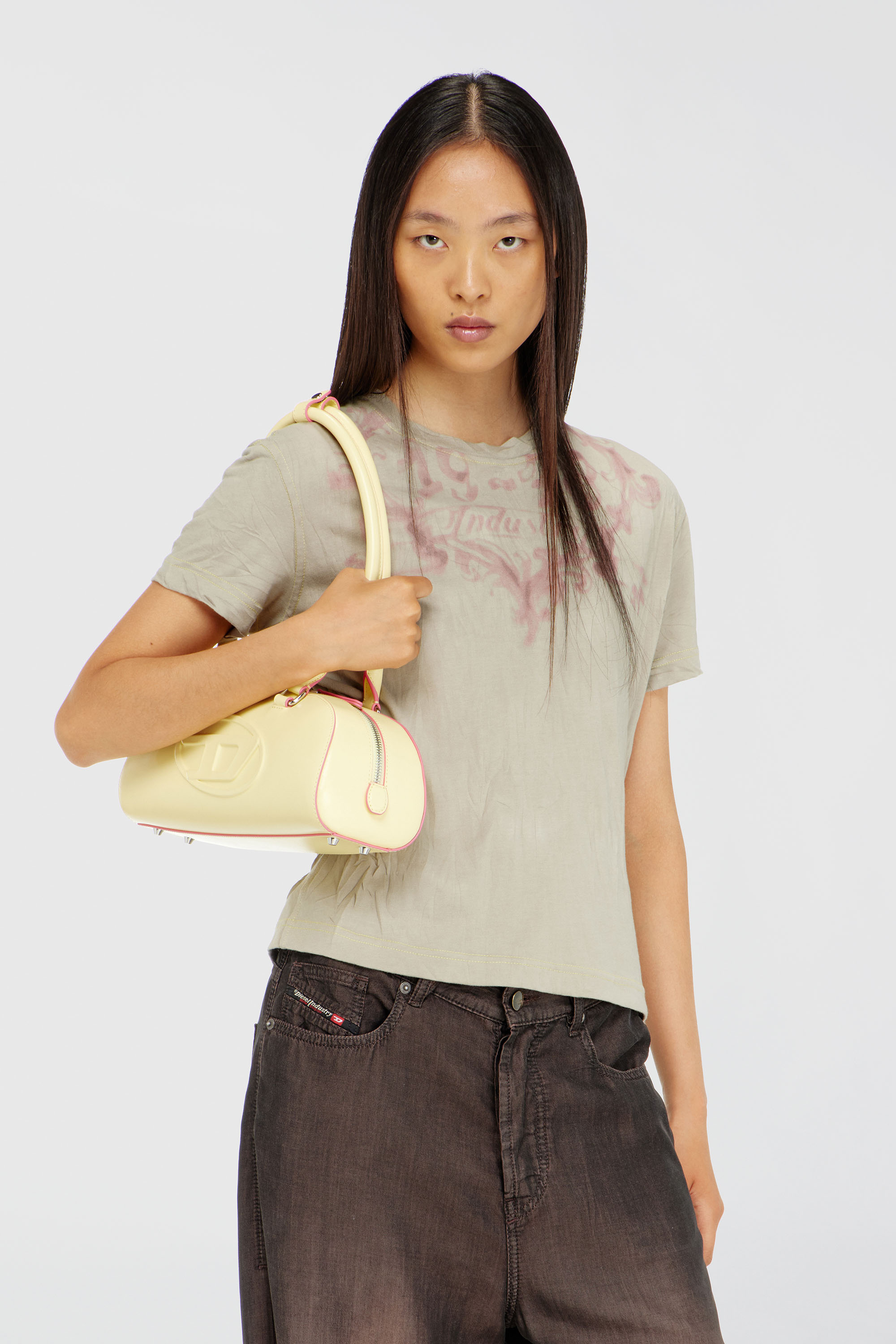 Diesel - T-ILA-AA5, Woman's Cotton T-shirt with graphic print in Beige/Pink - 3
