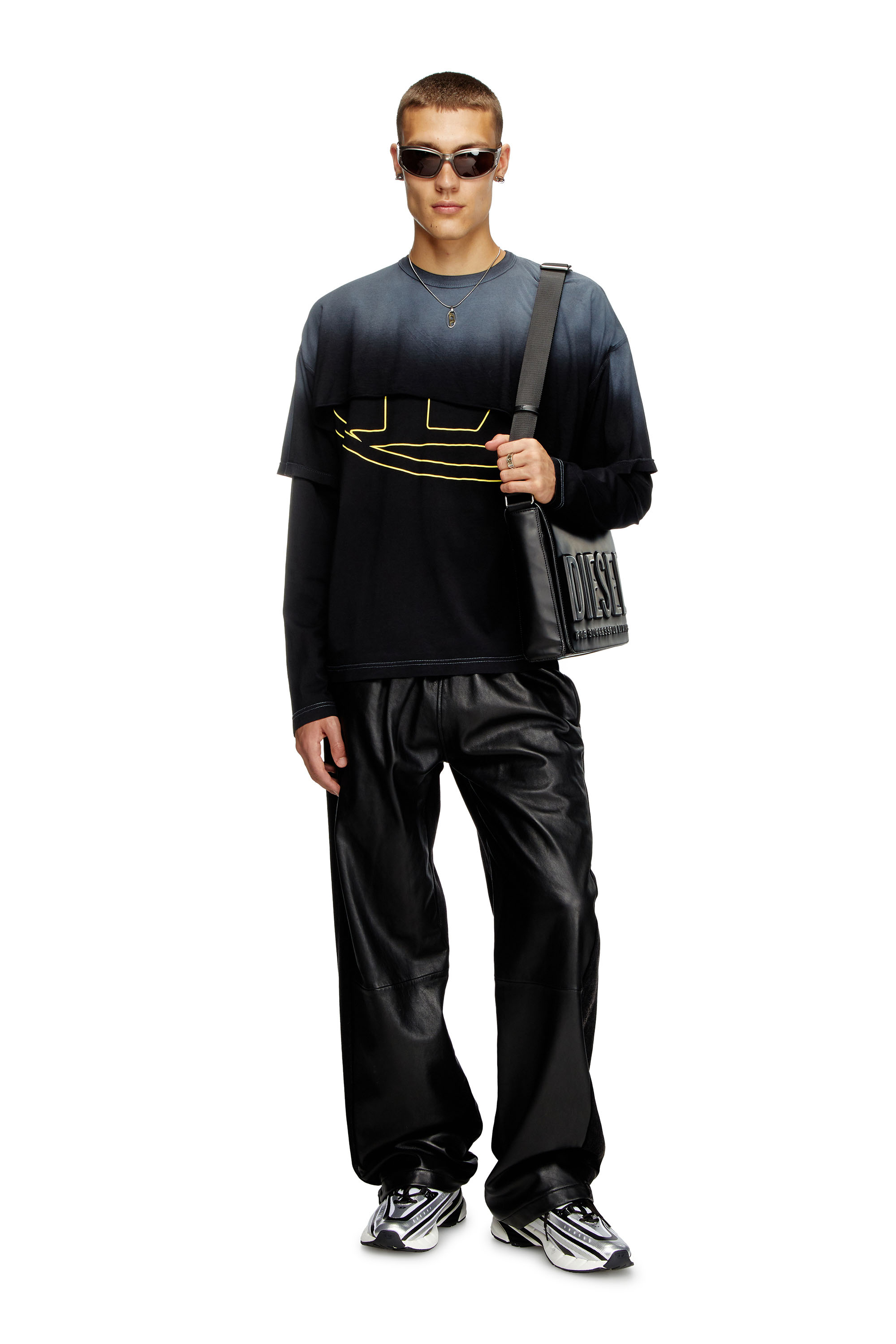 Diesel - T-BESH-CUT, Man's Destroyed layered long-sleeve T-shirt in Black - 1