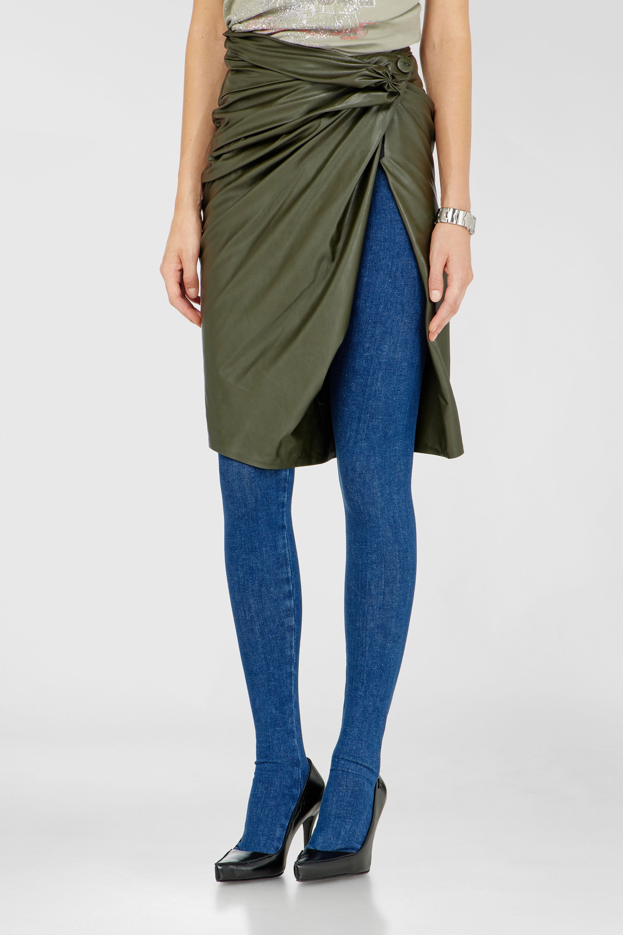 Diesel - O-DASLI, Female's Draped pencil skirt with split in Military Green - 1