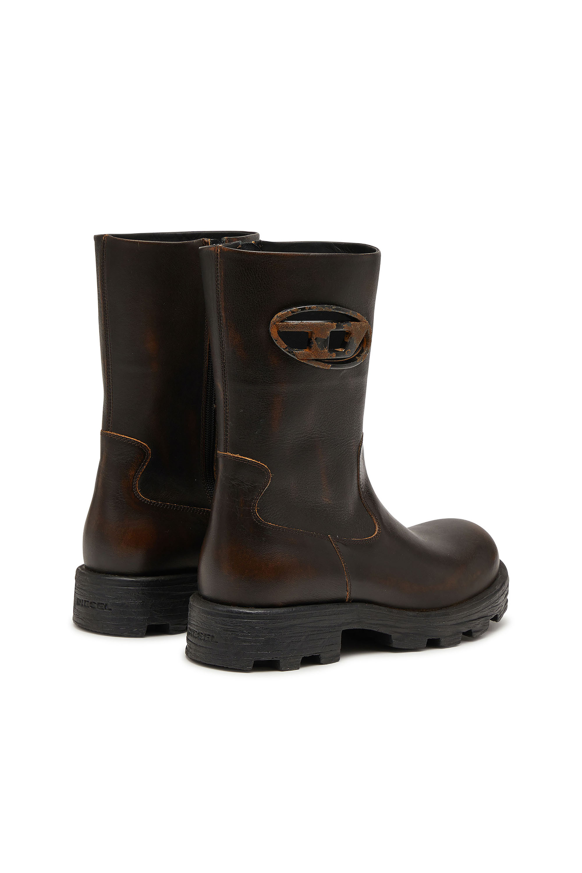 Diesel - D-HAMMER BKR D W, D-Hammer-Botas de cuero con recortes y herrajes oxidados Mujer in Marrón - 4