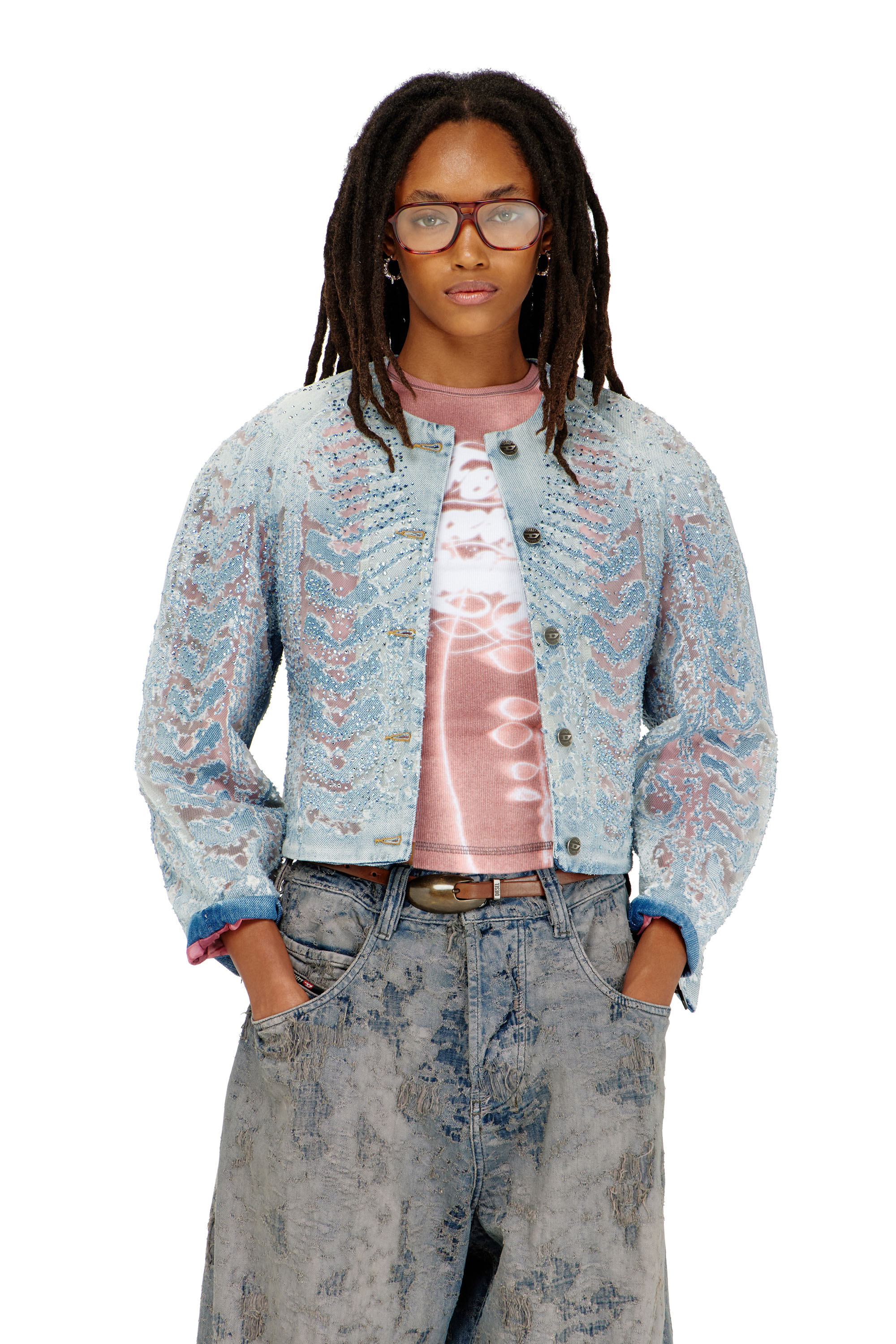 Diesel - DE-SOLIXIA-S, Woman's Jacket in microstone devor&eacute; denim in null - 1