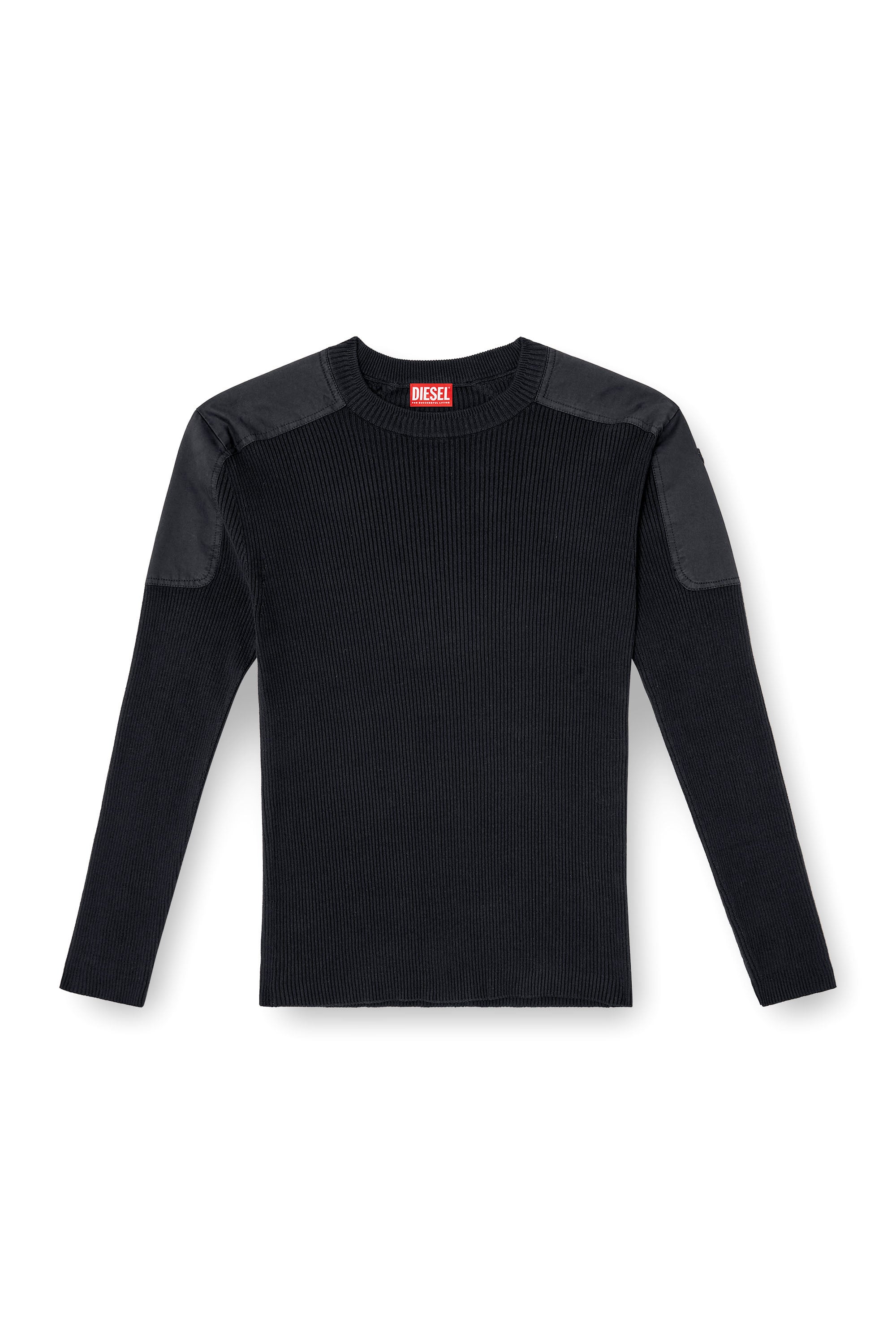 Diesel - K-MARTIN, Pull c&ocirc;tel&eacute; avec empi&egrave;cements aux &eacute;paules Homme in Noir - 2