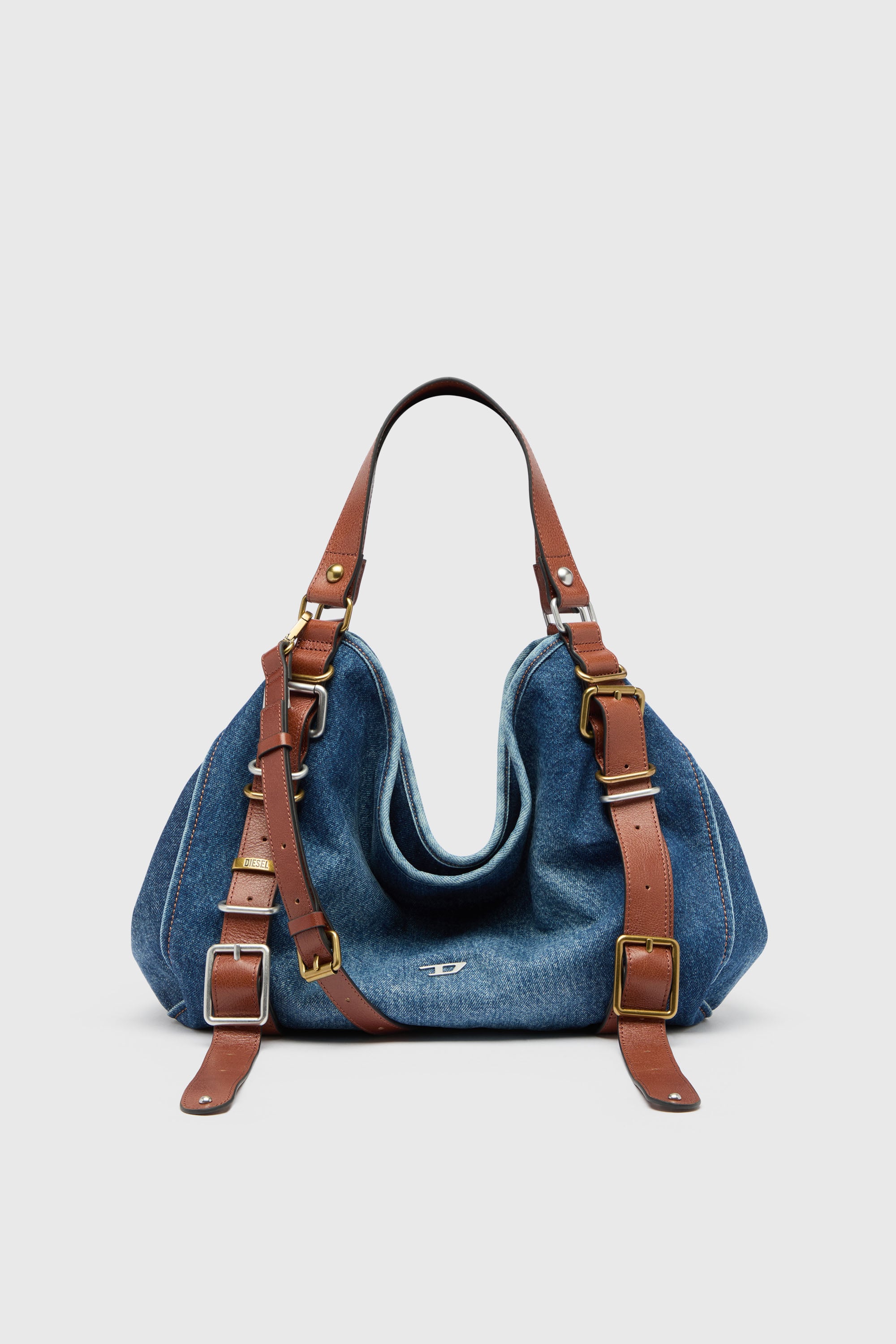 Diesel - D-ONE TOPHANDLE M, D-One-Medium sac &agrave; poign&eacute;e sup&eacute;rieure en denim et cuir Femme in Bleu - 1