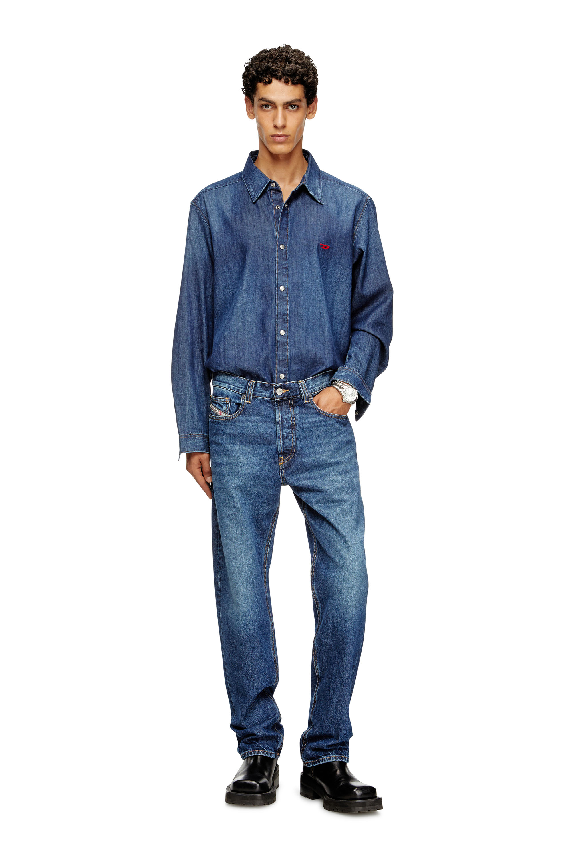 Diesel - D-SIMPLY, Male's Denim shirt with embroidered logo in Medium Blue - 2