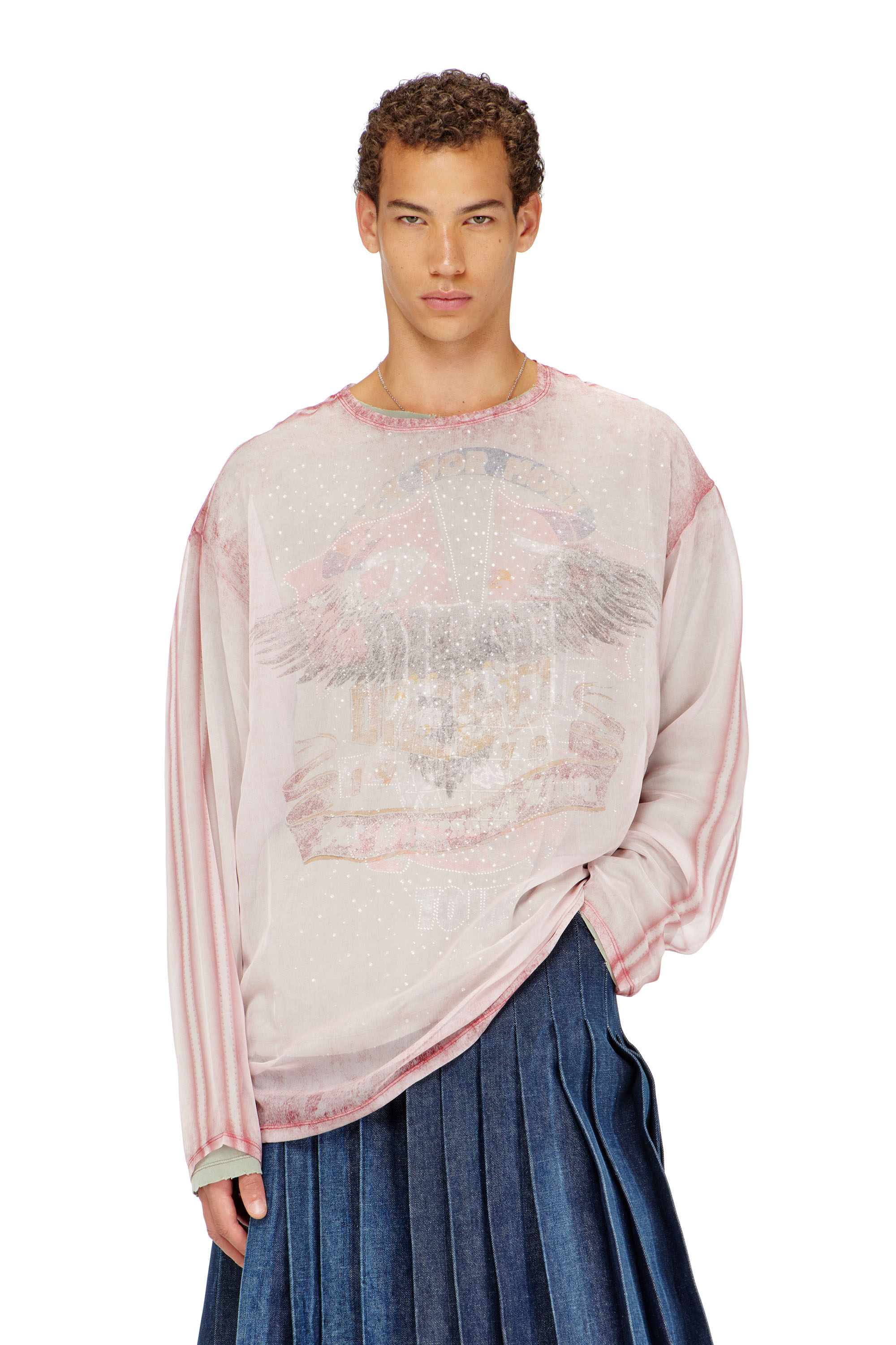 Diesel - T-DOUBLEX-LS, Top en chiffon transparent avec motif concert Homme in Rouge - 1