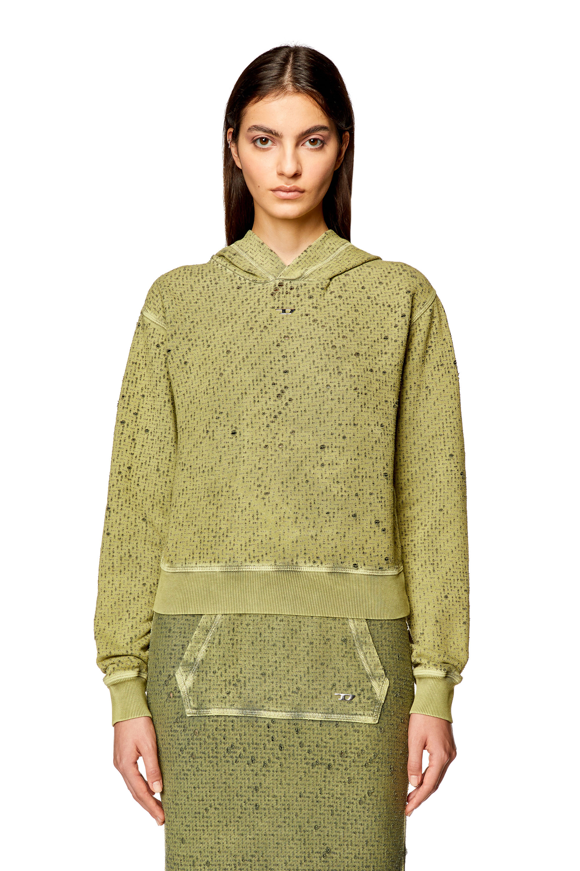 Diesel - F-LAZIS, Woman's Hoodie in laser-cut jersey in Green - 3