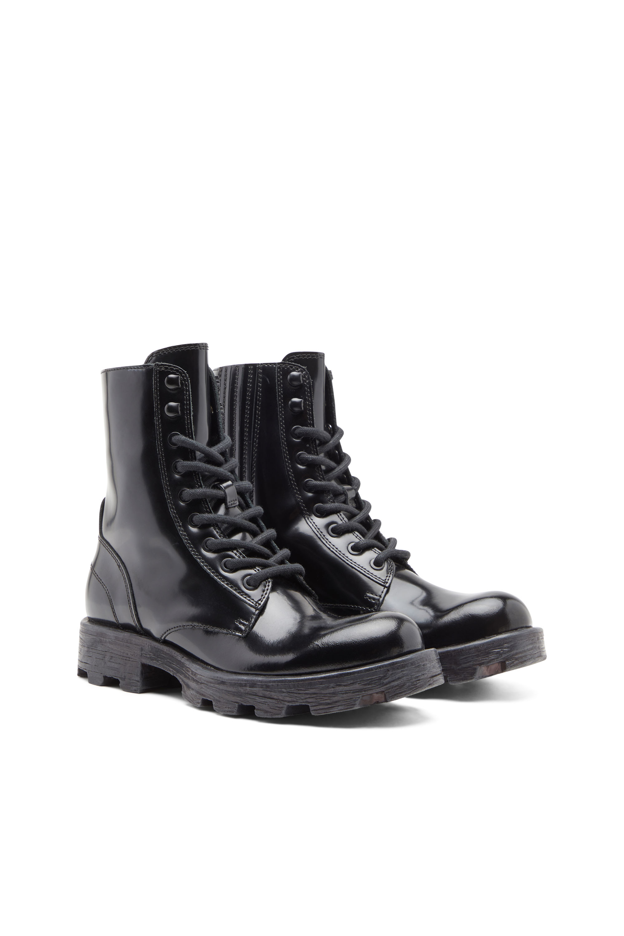 Diesel - D-HAMMER BT W, Woman's D-Hammer-Combat boots in glossed leather in Black - 2
