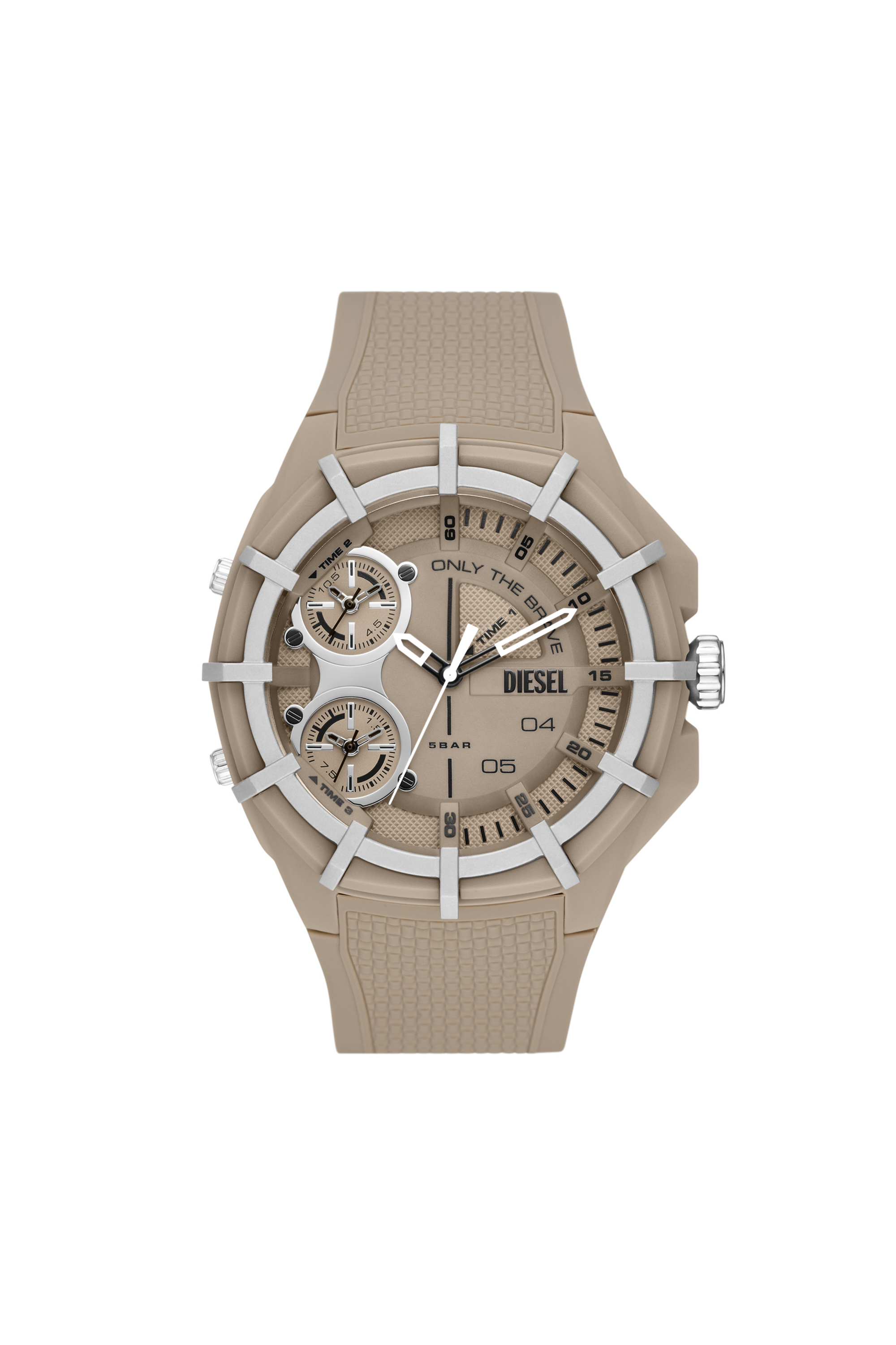 Diesel - DZ1990, Man's Framed three-hand brown silicone watch in Beige - 1