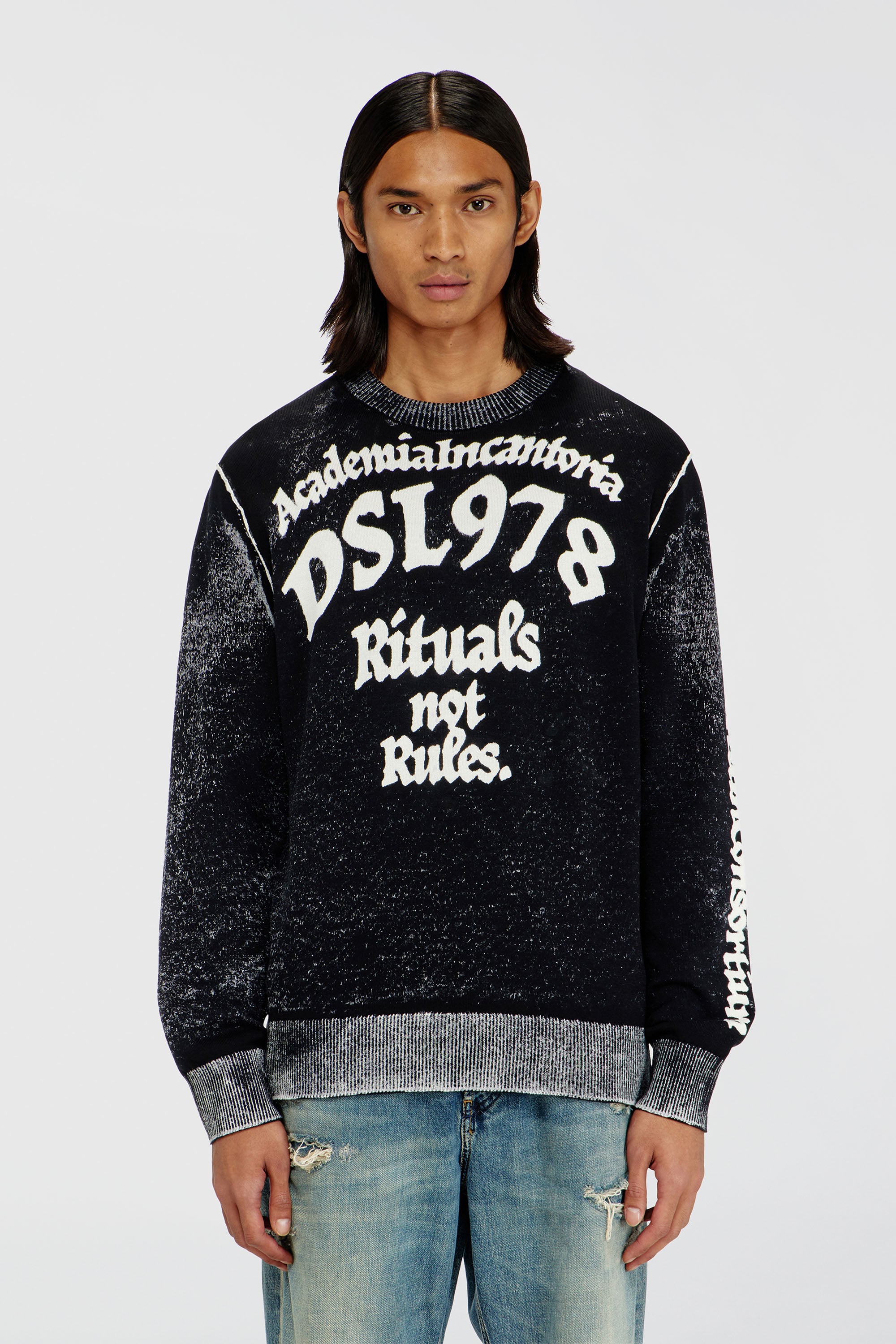 Diesel - K-LAUTI, Male's Treated cotton jumper with slogan in White/Black - 1