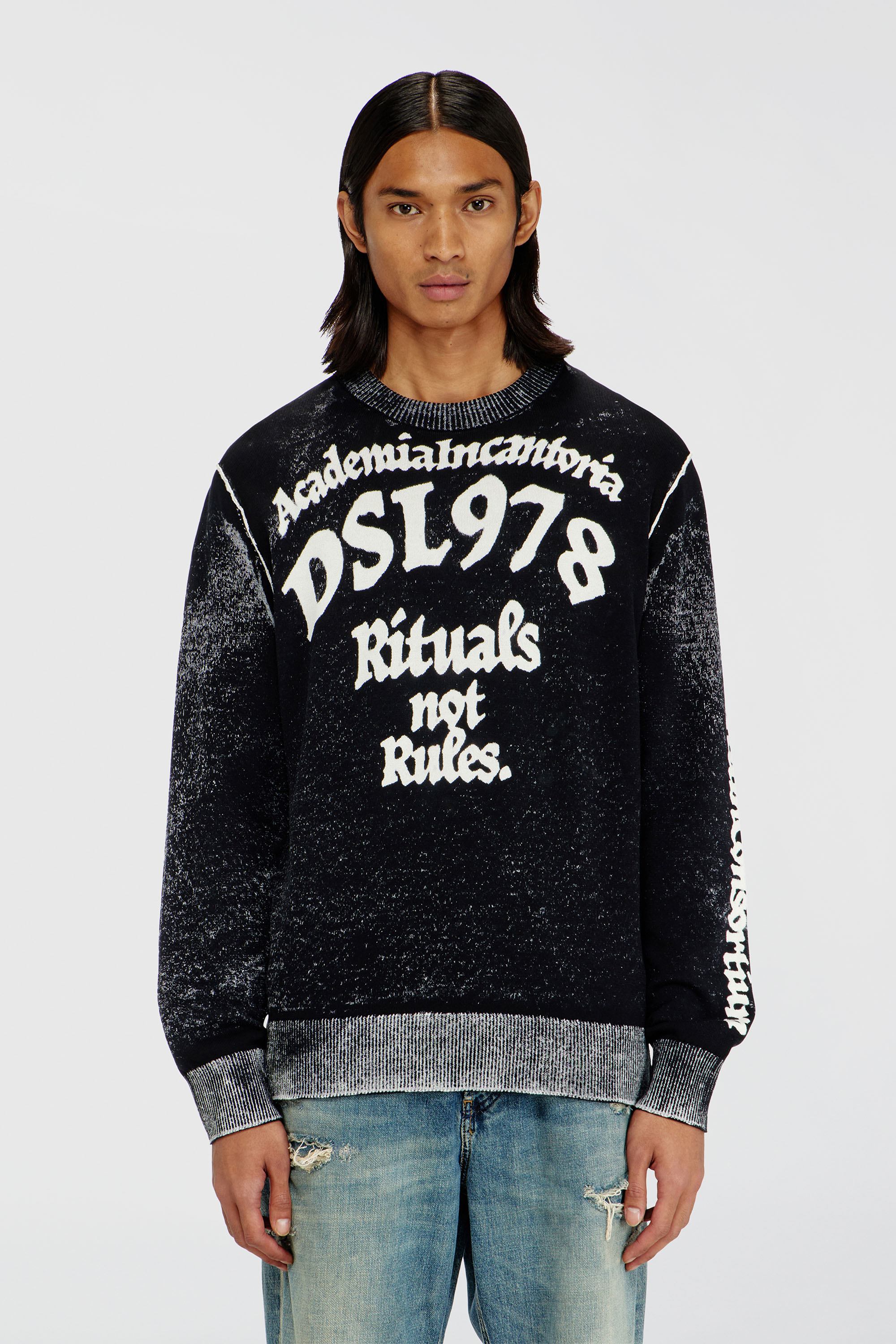 Diesel - K-LAUTI, Pull en coton trait&eacute; avec slogan Homme in Polychrome - 3