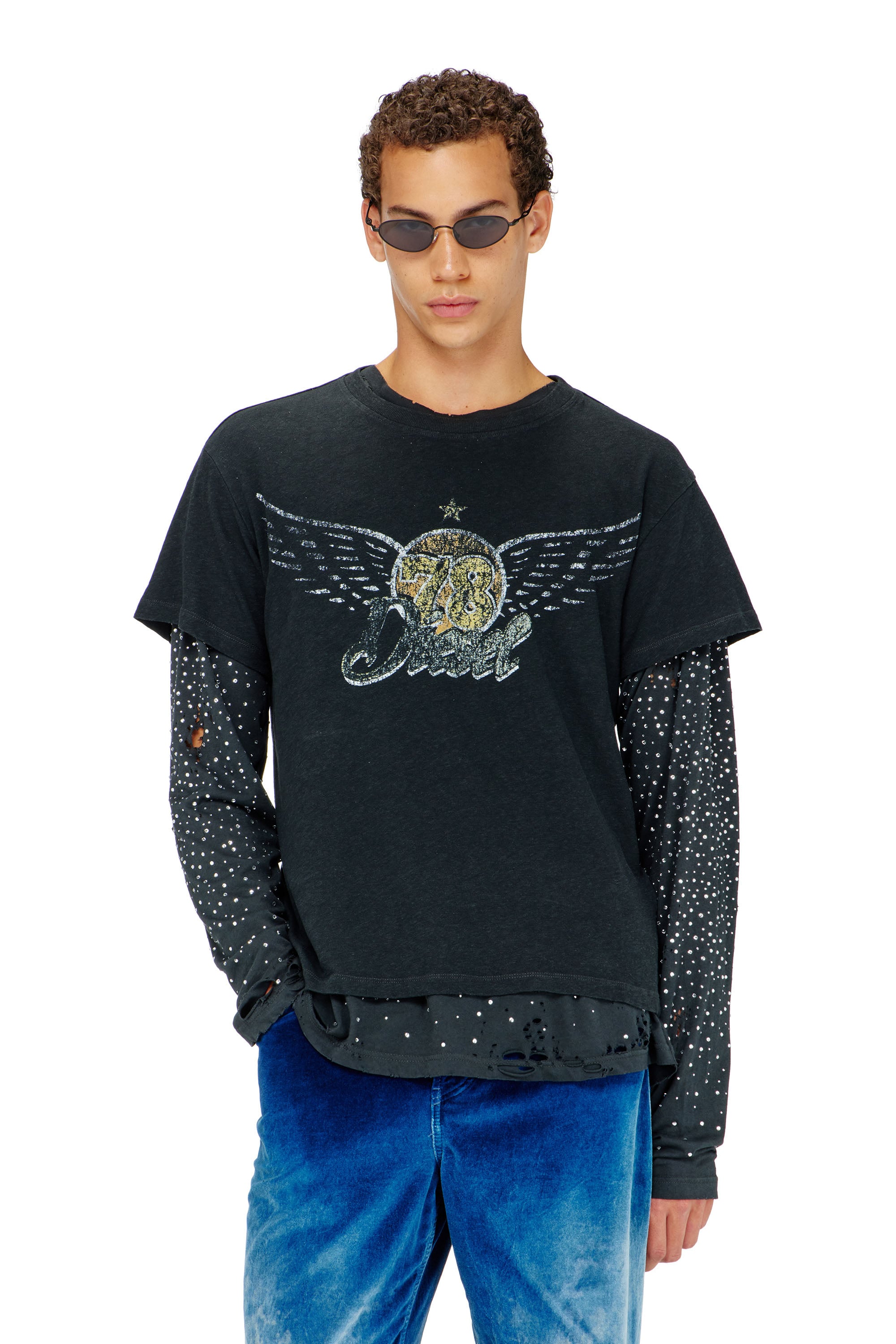 Diesel - T-GERIO-A, T-shirt en coton-chanvre avec motif concert Homme in Noir - 1