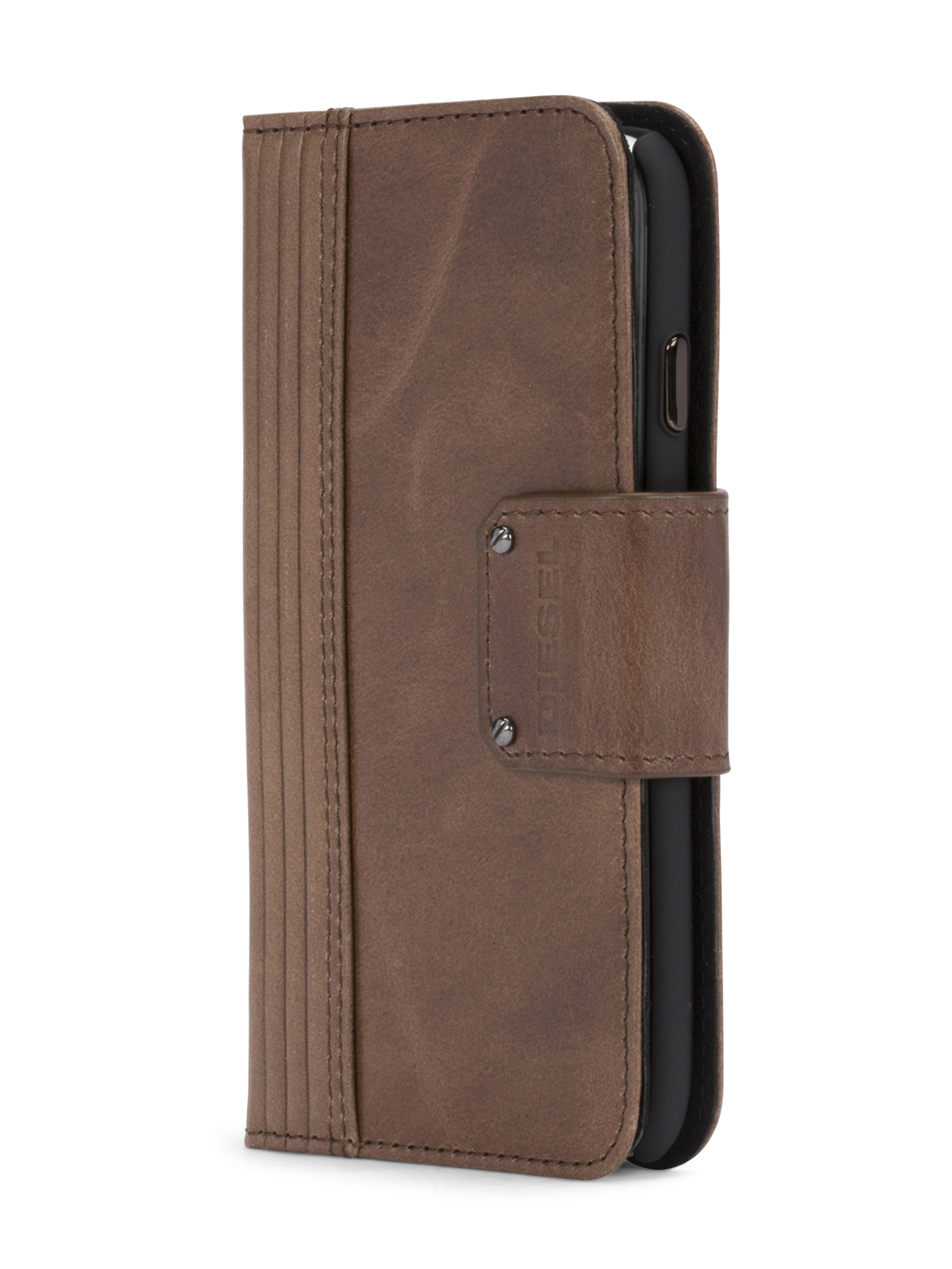Diesel - BROWN LINED LEATHER IPHONE 8 PLUS/7 PLUS FOLIO, Unisex's Lined leather folio, iPhone 8 Plus/7 Plus in Brown - 2