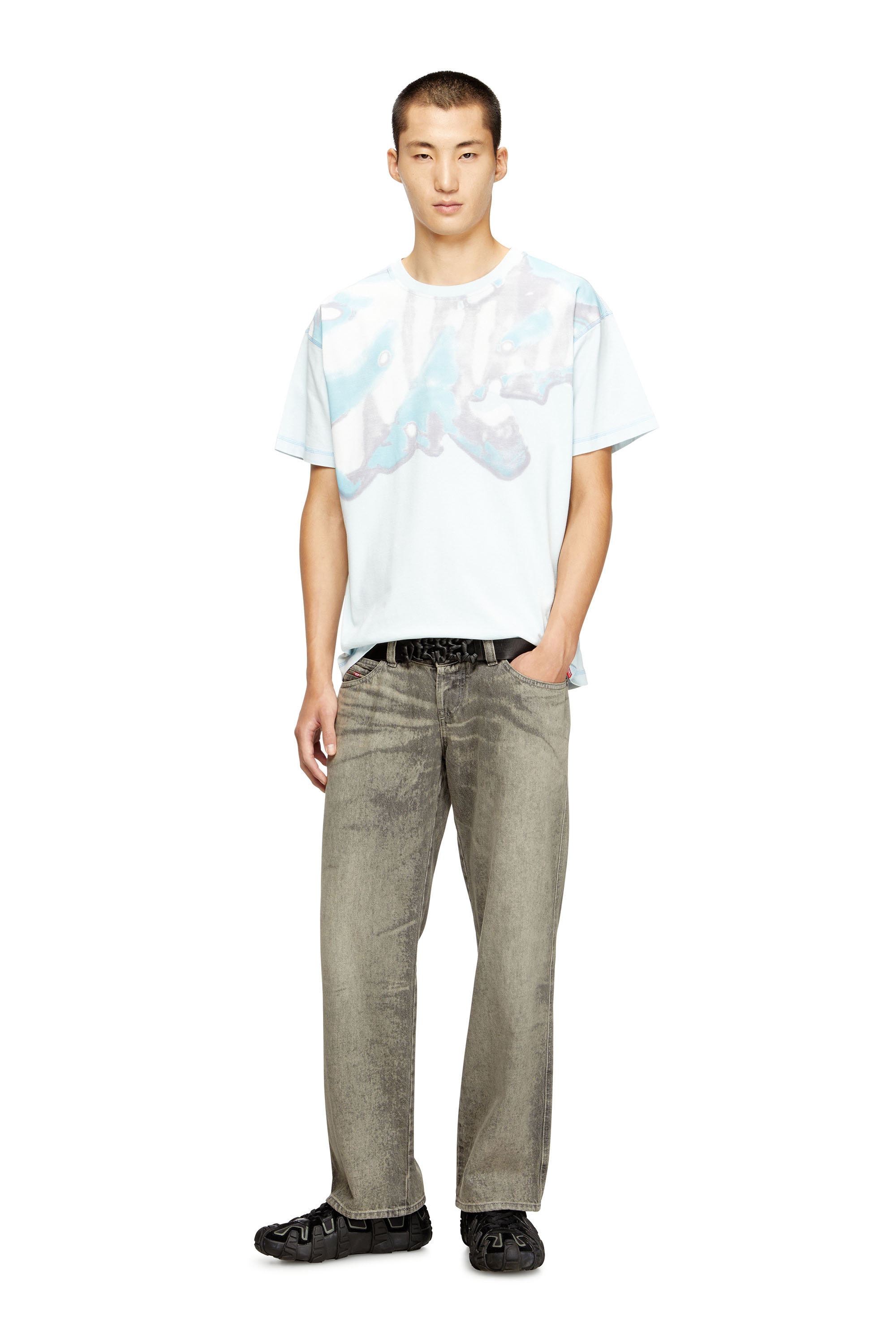 Diesel - T-GASPARD-IHBJ, Male's T-shirt with faded graphic print in Light Blue - 1