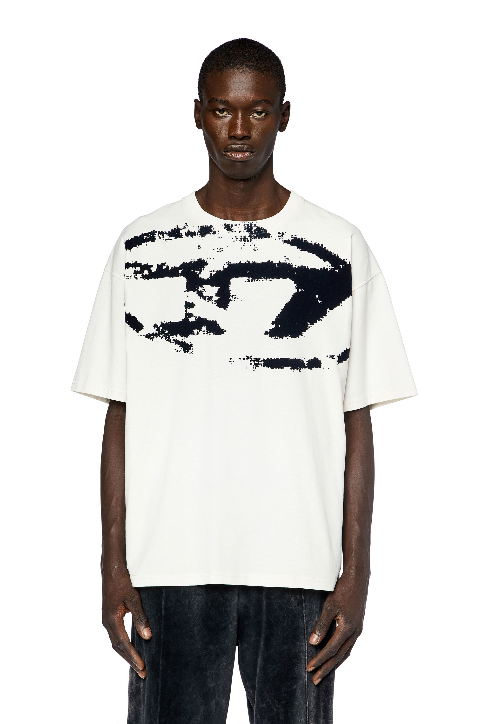 Diesel - T-BOXT-N14, Man's T-shirt with distressed flocked logo in White - 1