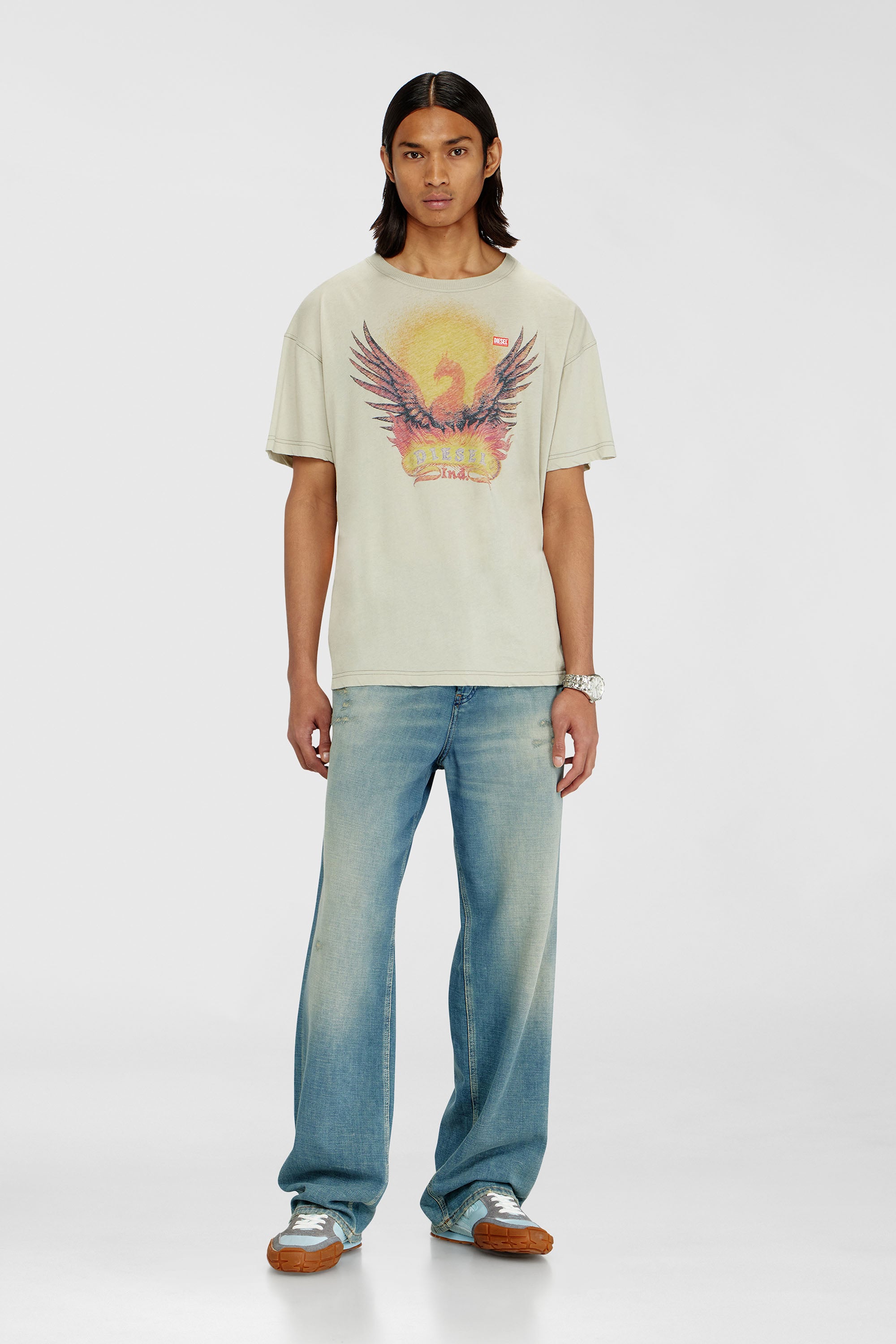 Diesel - T-NORM-AA1, T-shirt droite avec imprim&eacute; Ph&eacute;nix Homme in Beige - 2