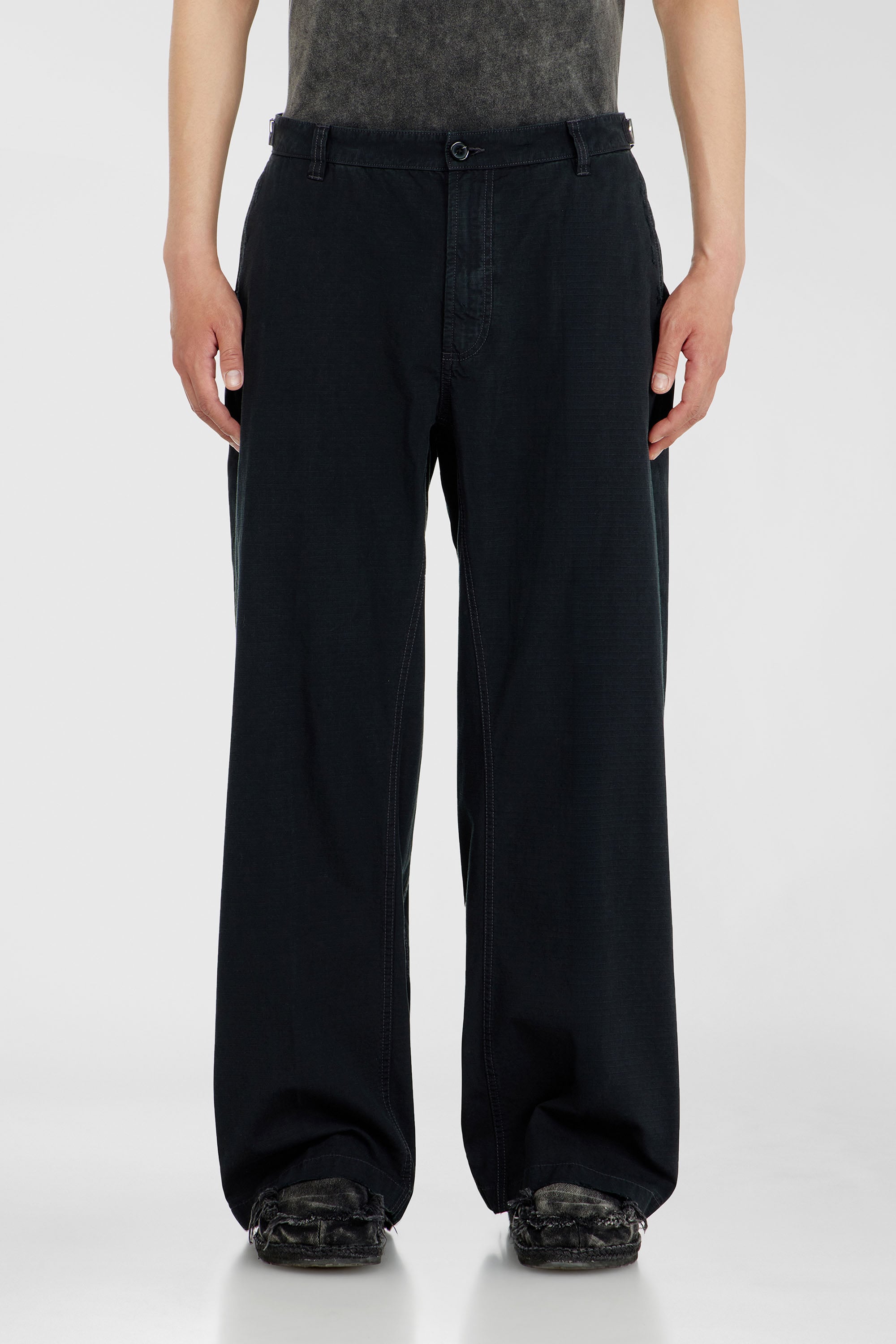 Diesel - P-BALL, Male's Cotton ripstop pants with side buckles in Black - 3