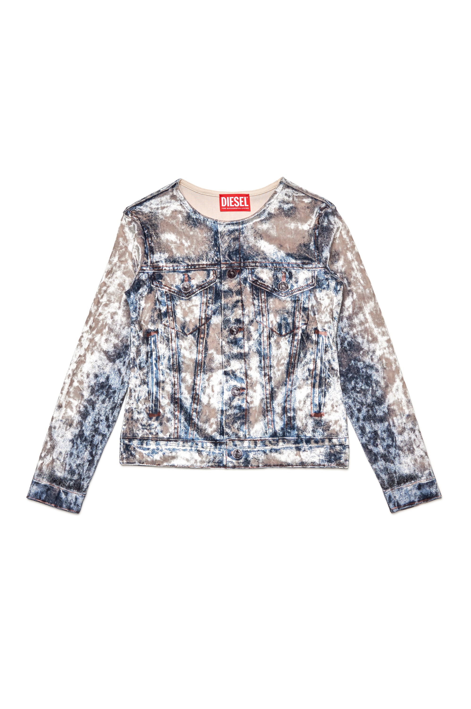 Girl's Long-sleeve top with trompe l'oeil print | Blue | Diesel US