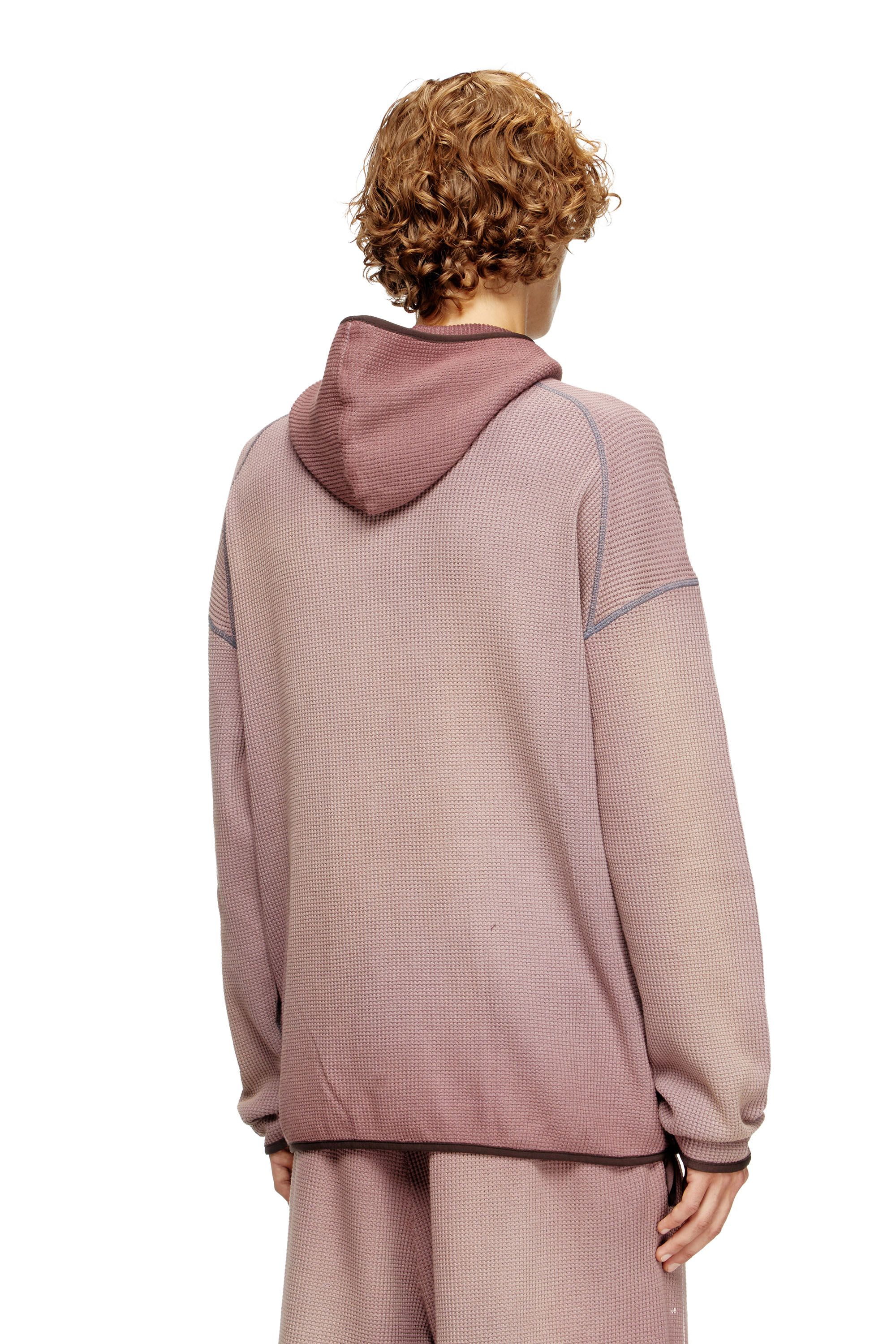 Diesel - S-WAF-HOOD-NEW, Sweat-shirt à capuche délavé en tissu gaufré avec imprimé graphique Homme in Violet - 3