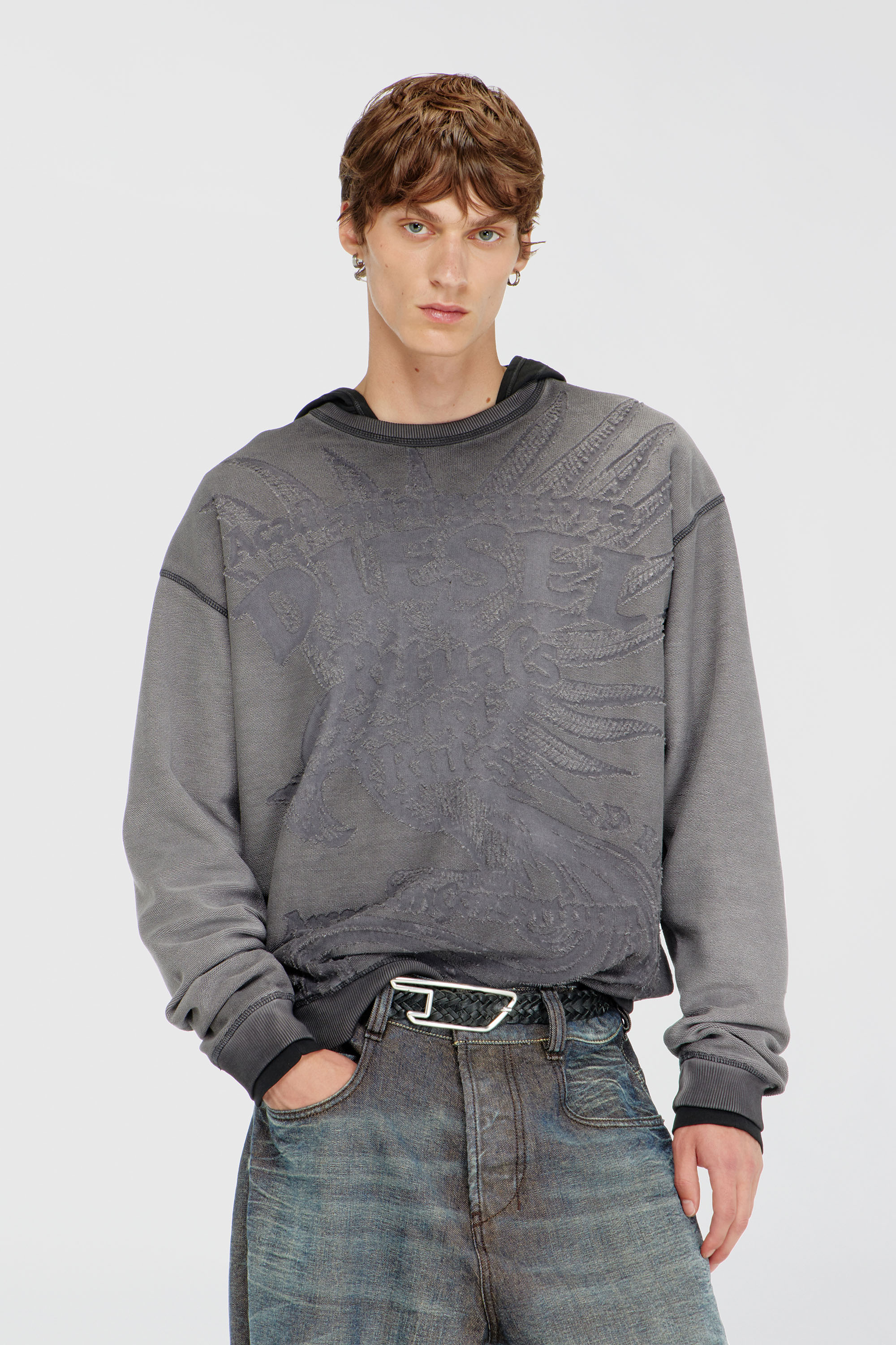 Diesel - S-ARON-RAW, Man's Sweatshirt with d&eacute;vor&eacute; print in Dark grey - 3