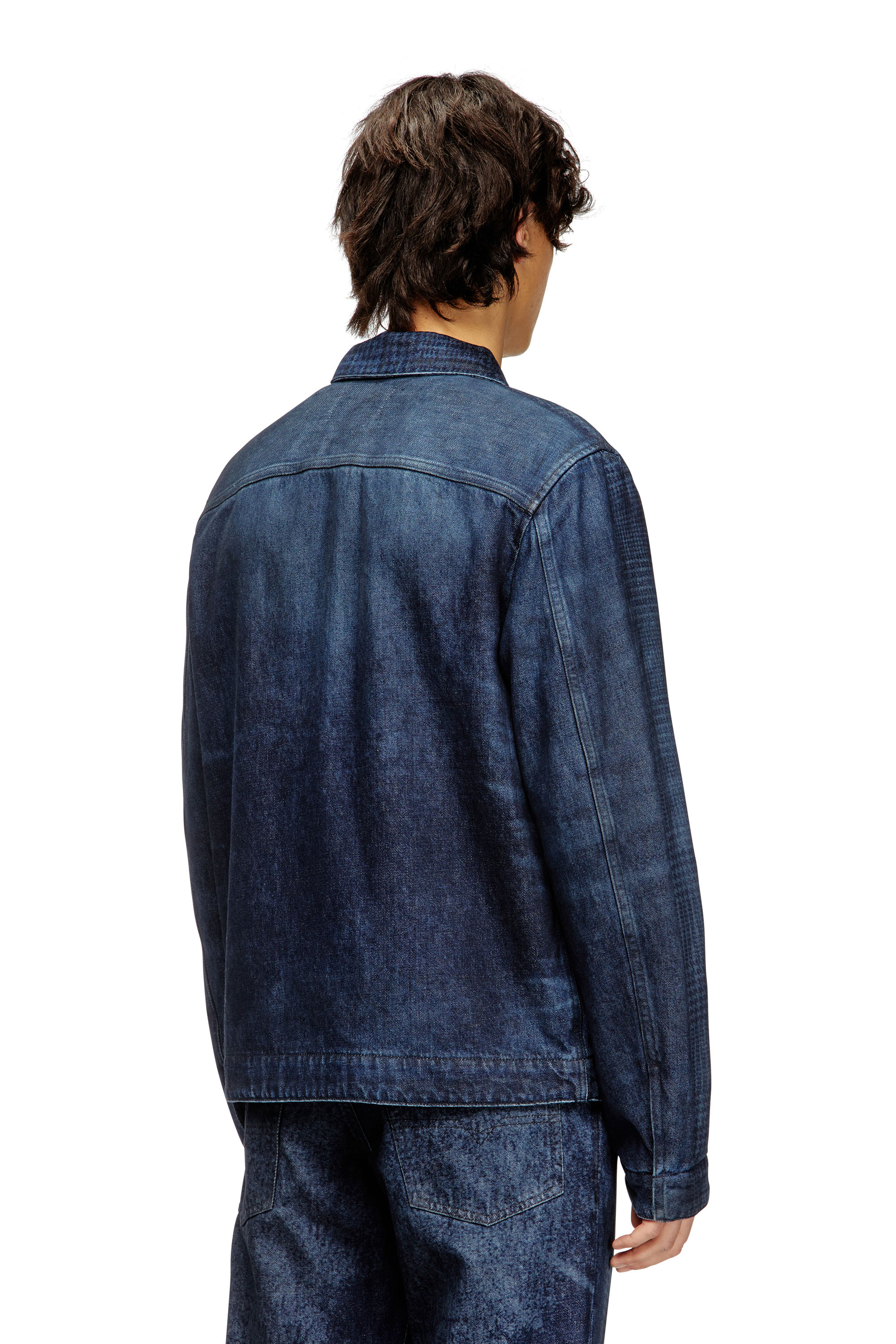 Diesel - D-ROHEEN-S, Veste en denim à carreaux Prince de Galles Homme in Bleu - 3