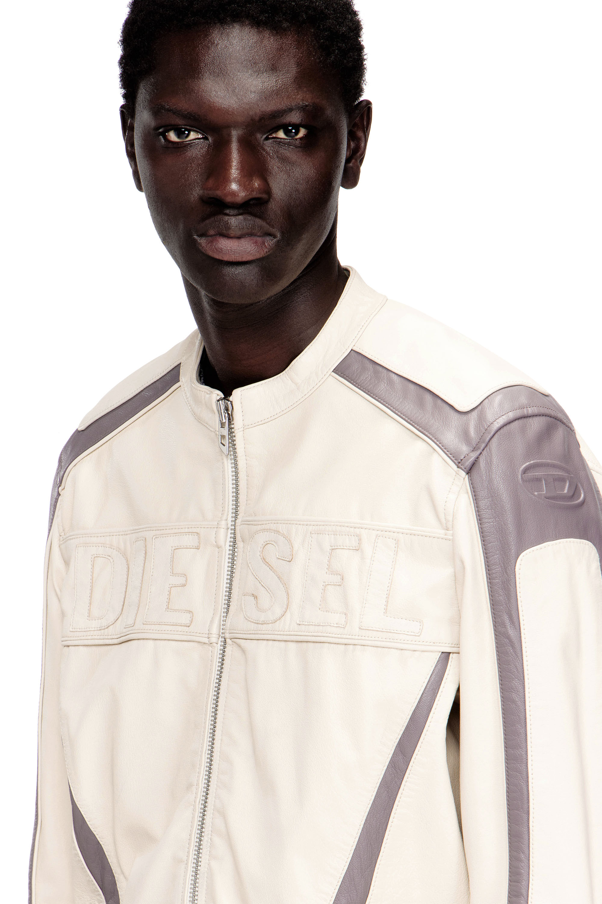 Men's Colour-block leather biker jacket | Multicolor | Diesel
