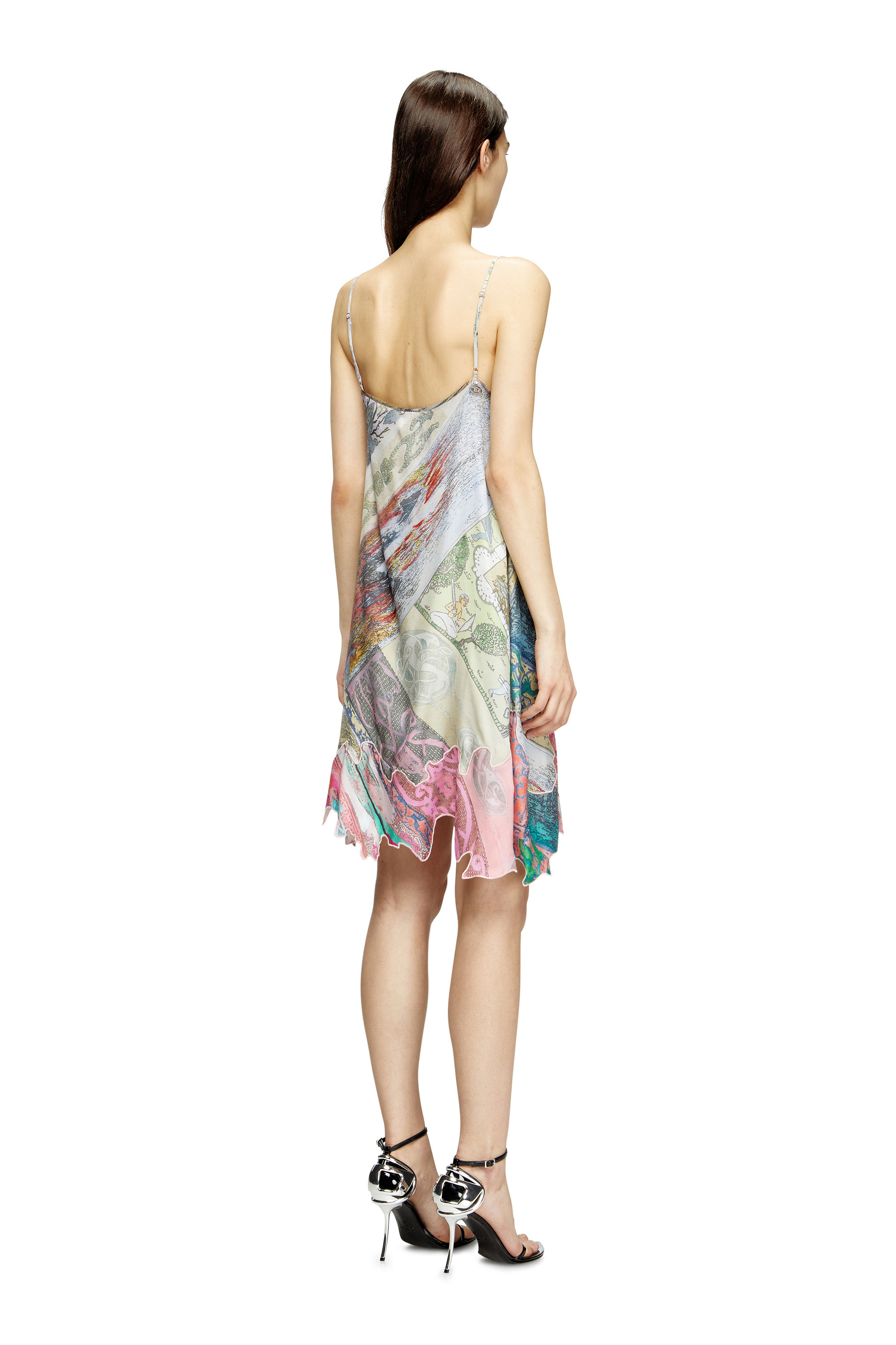 D-ARIA, Green/Pink Diesel - D-ARIA, Female's Viscose slip dress with Heraldic print in Green/Pink - 4