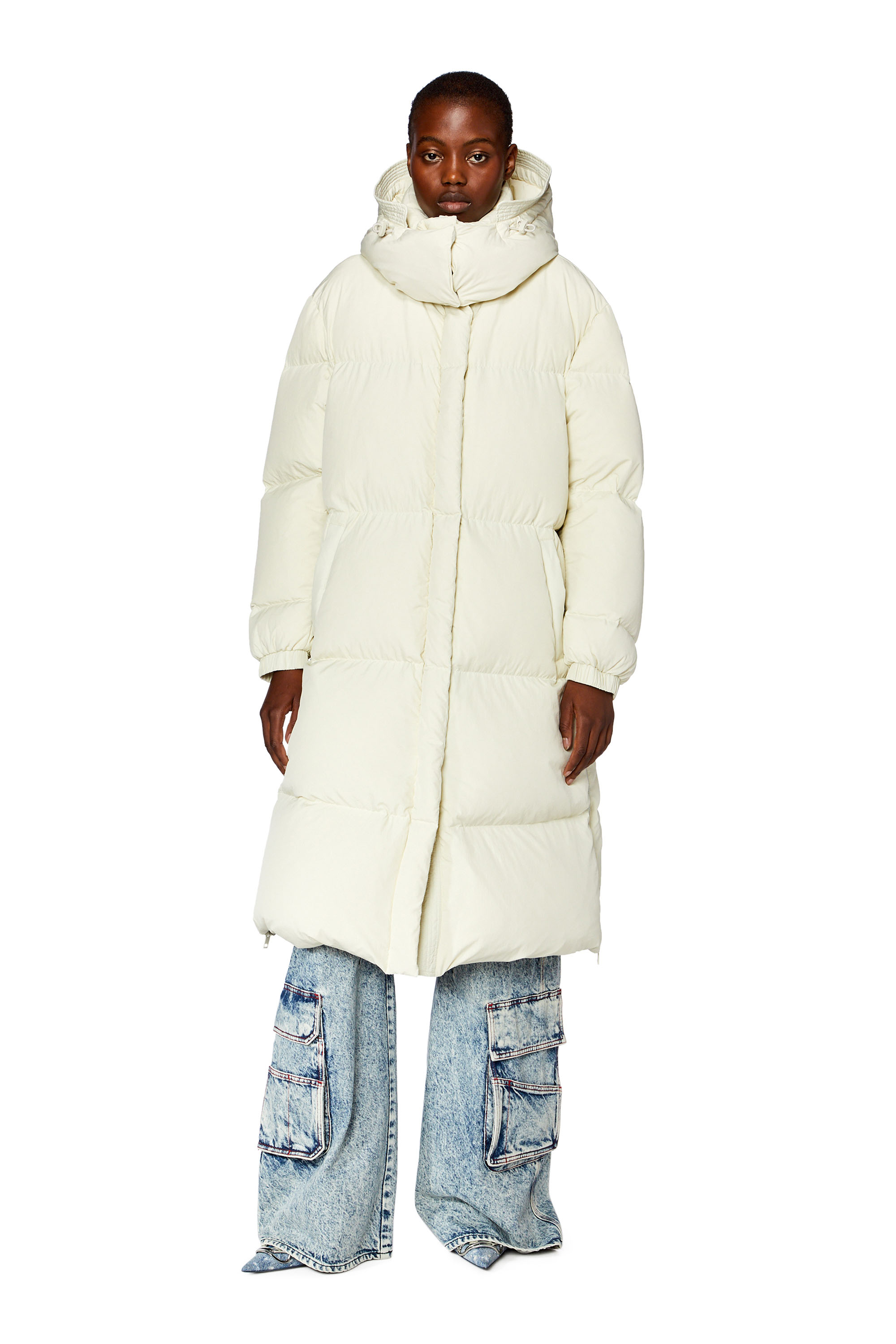 Diesel - W-PEYT, Woman's Down coat in recycled nylon taslan in White - 1