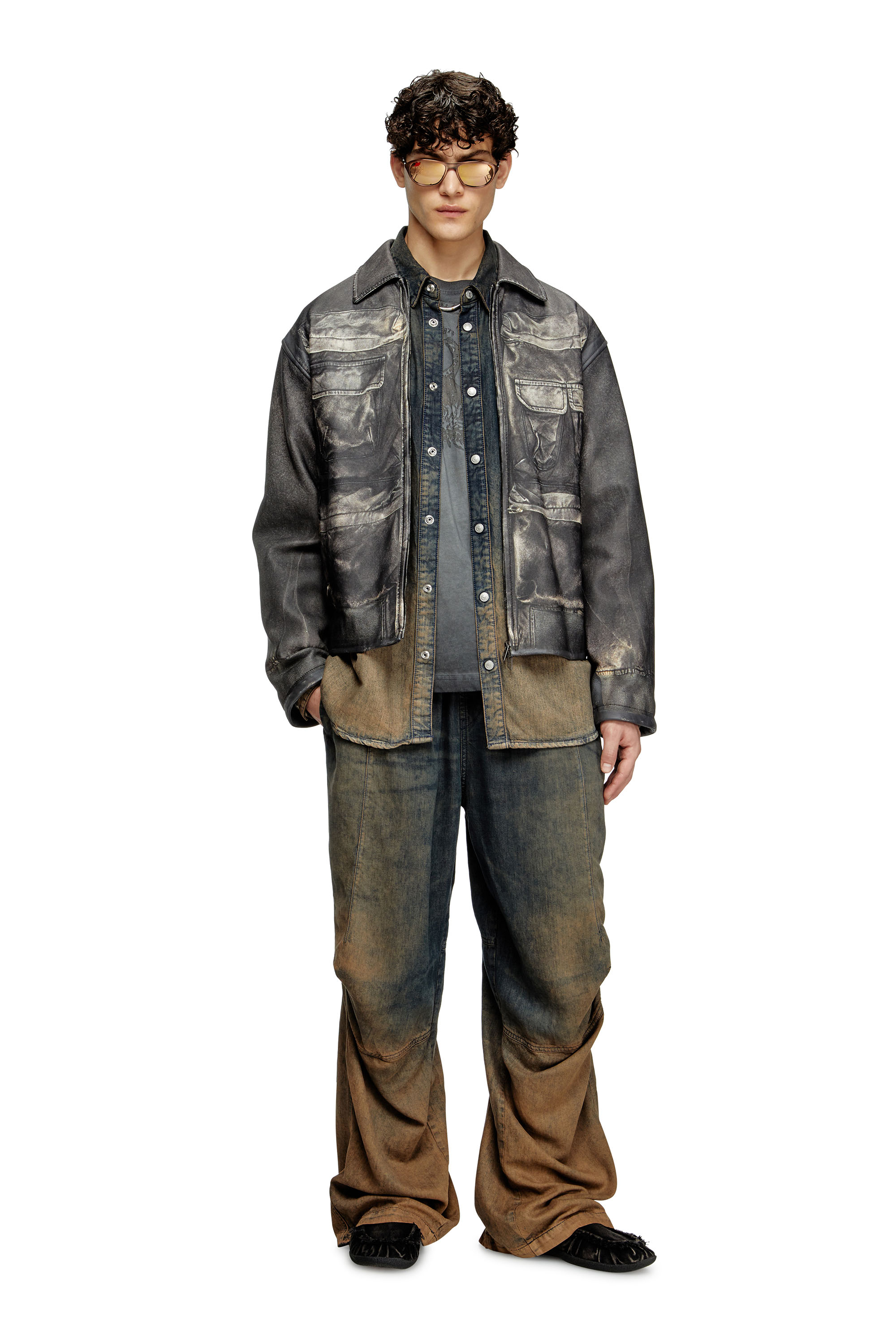 Diesel - L-MAYER, Veste en cuir avec poches trompe-l'œil Homme in Noir - 1