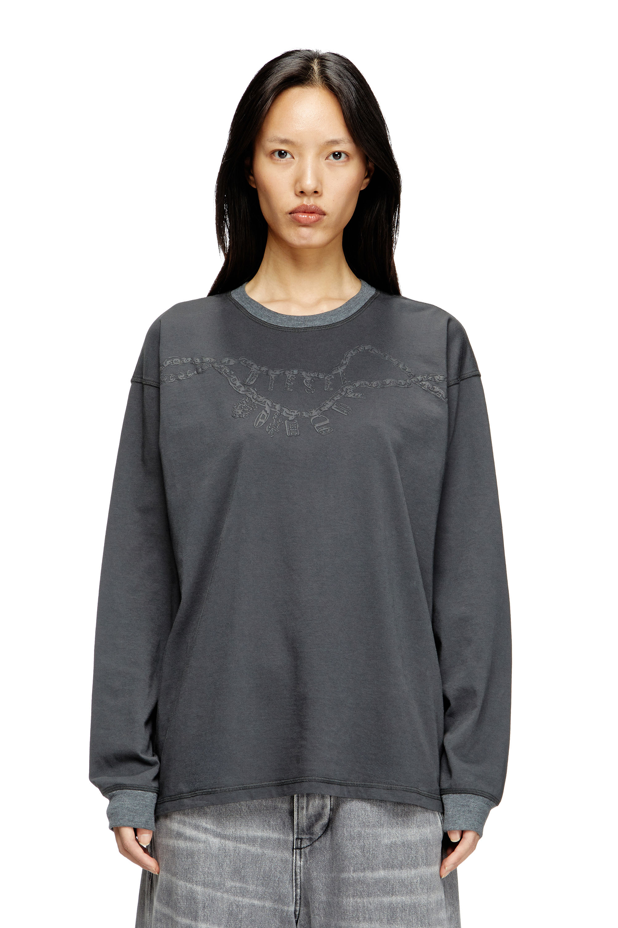 Diesel - T-BOXT-LS-HOSHI, Unisex's Long-sleeve T-shirt with charm necklace print in Dark grey - 1