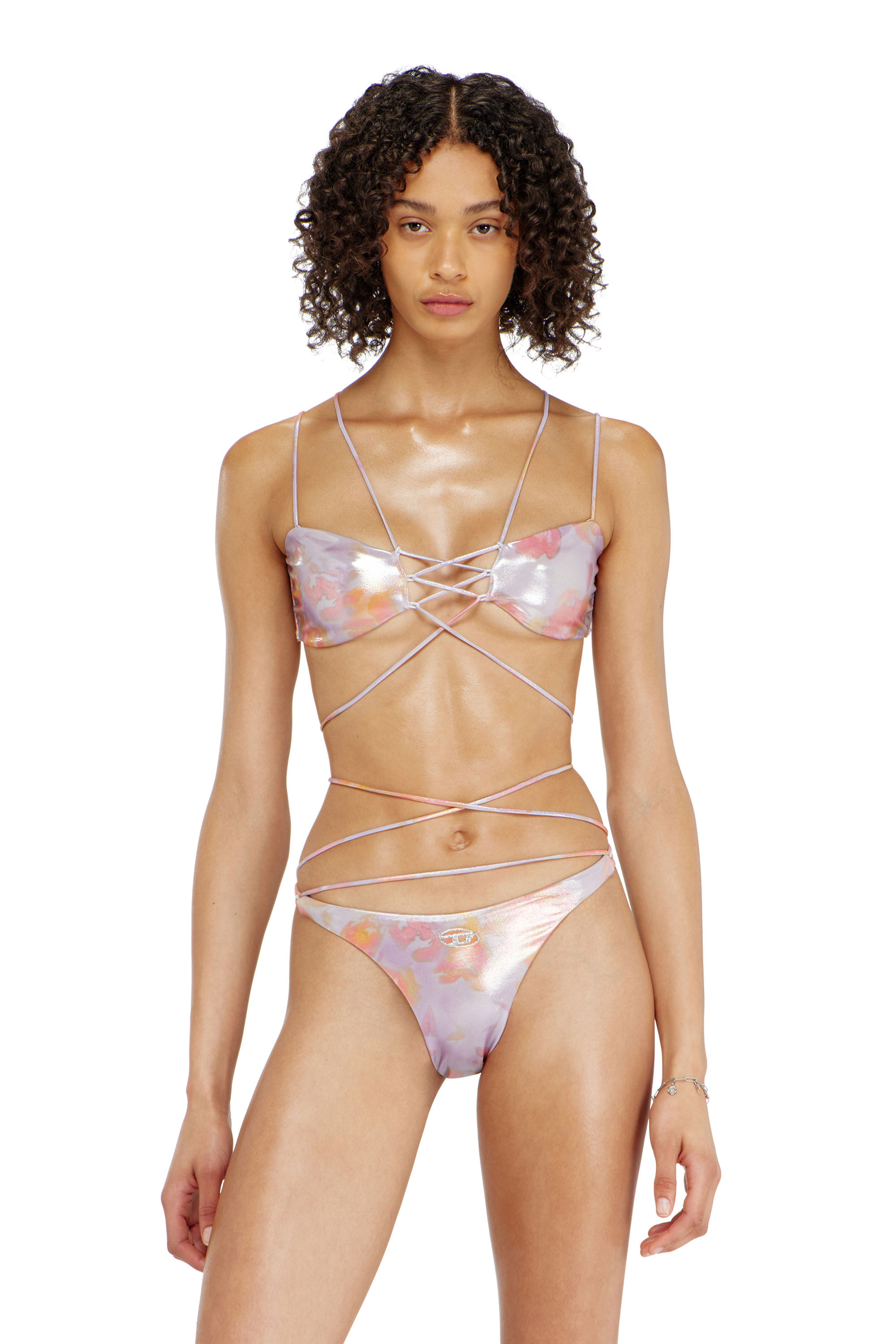 Diesel - NADINE-UTLT, Bikini de tiras met&aacute;licas con estampado floral Mujer in Morado - 1