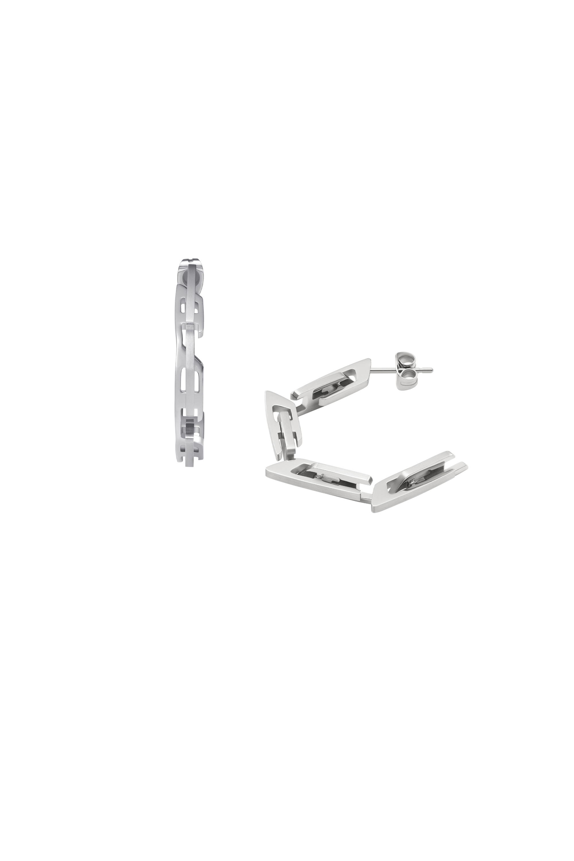 Diesel - DX1375, Unisex's Stainless Steel D Logo Hoop Earrings in Silver - 1