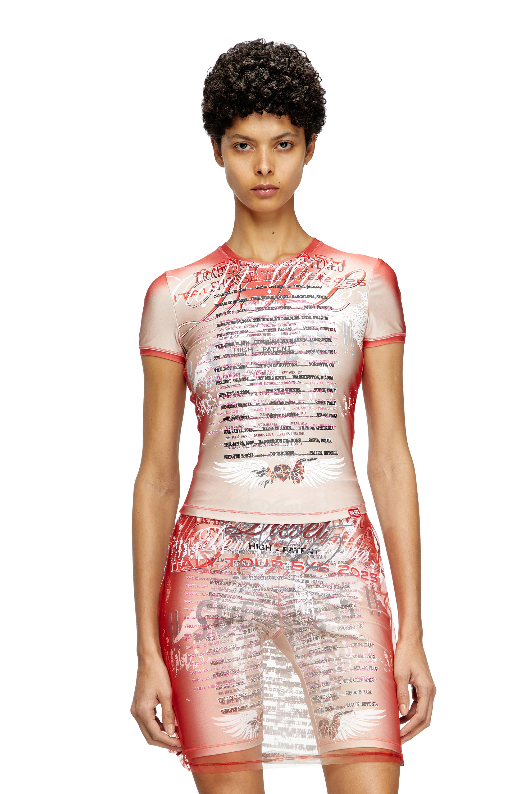 Diesel - T-KALYC-1, Female's Sheer T-shirt with lyrics print in Pink - 3