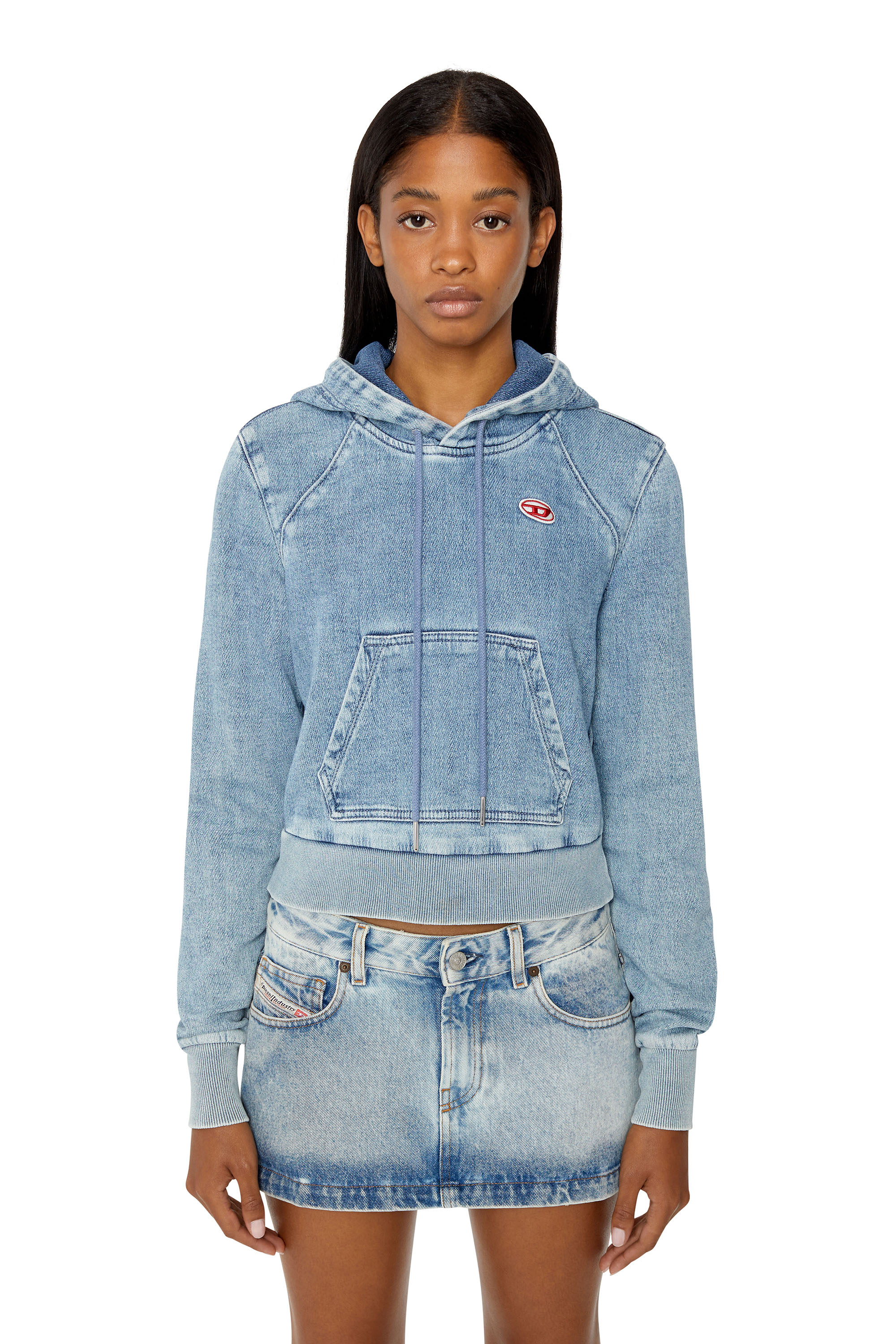 D-ANGY-HOOD-NE Woman: Track denim crop hoodie | Diesel Library