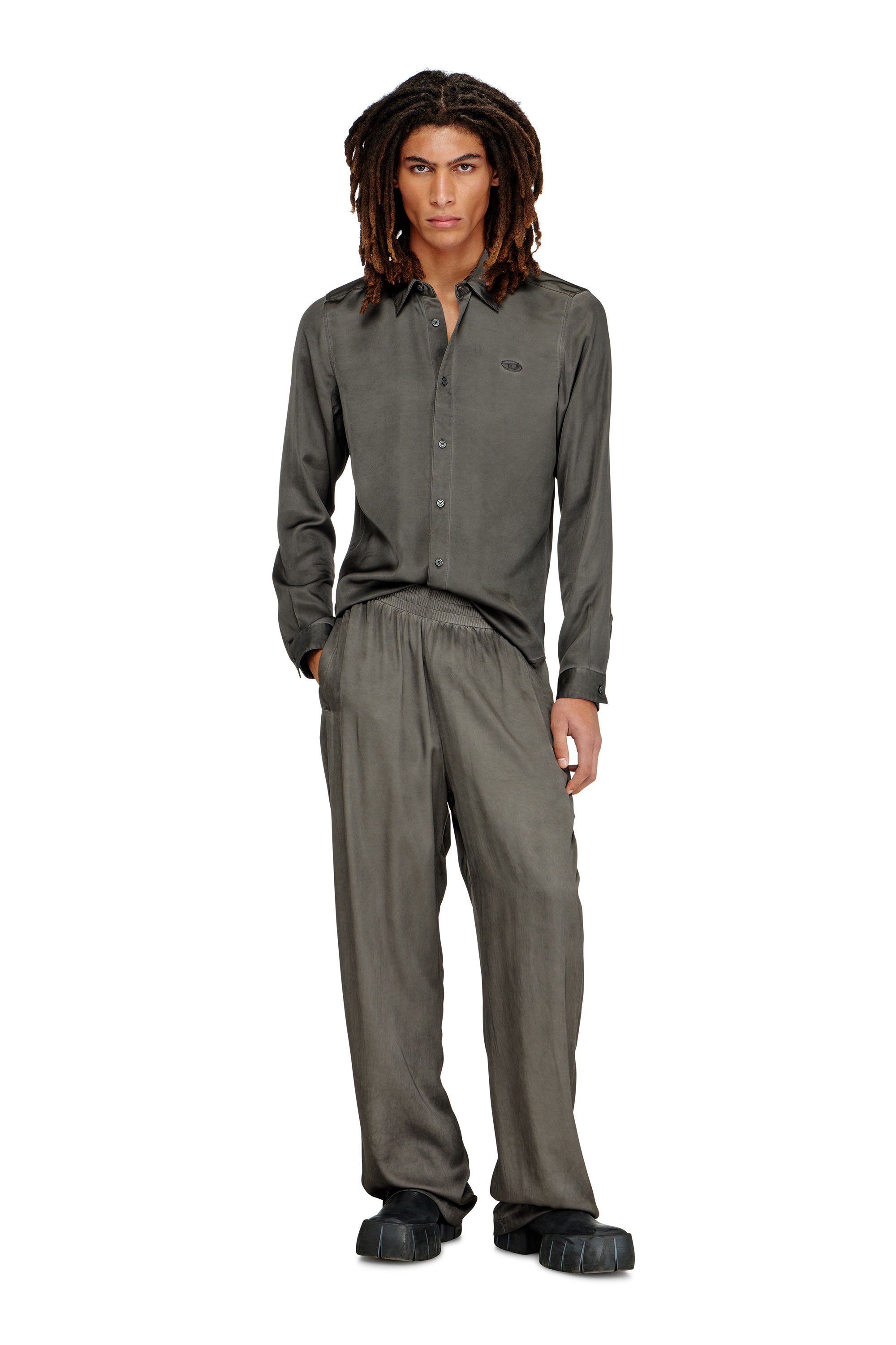 Diesel - S-KINNY-ALBG, Male's Shirt in treated fluid viscose in Dark Grey - 2