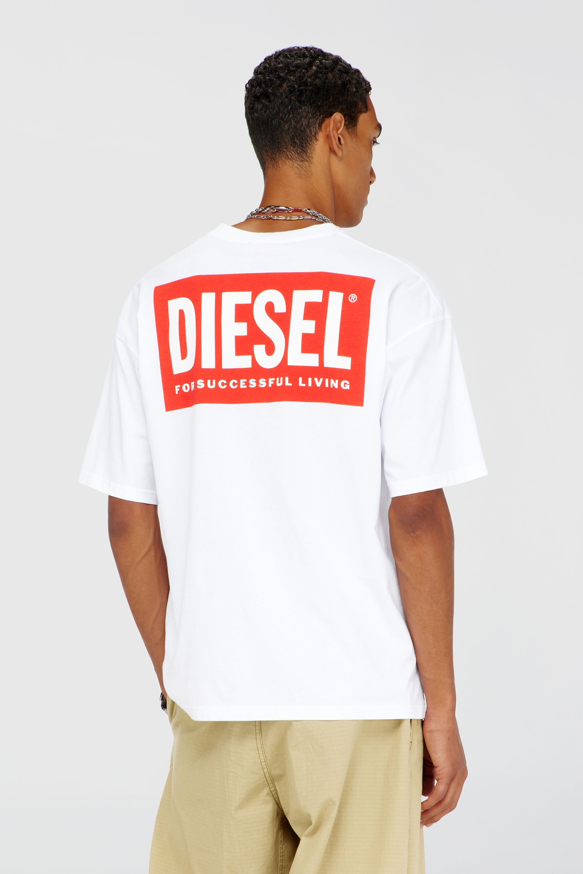 Men's Cotton T-shirt with Diesel Biscotto print | White | Diesel US